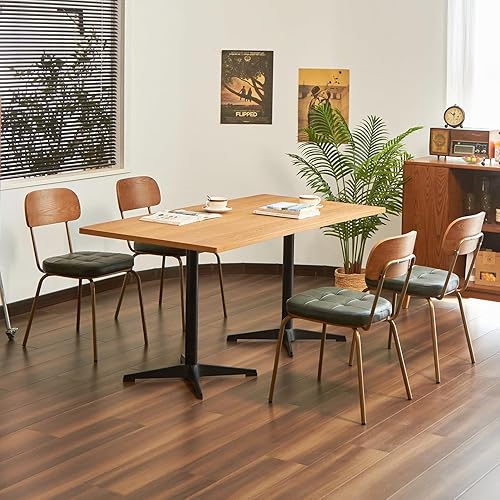 Miniatura 6 de Juego de 2 sillas de comedor modernas de mediados de siglo, sillas retro con asiento tapizado de piel sintética y respaldo de madera maciza y patas