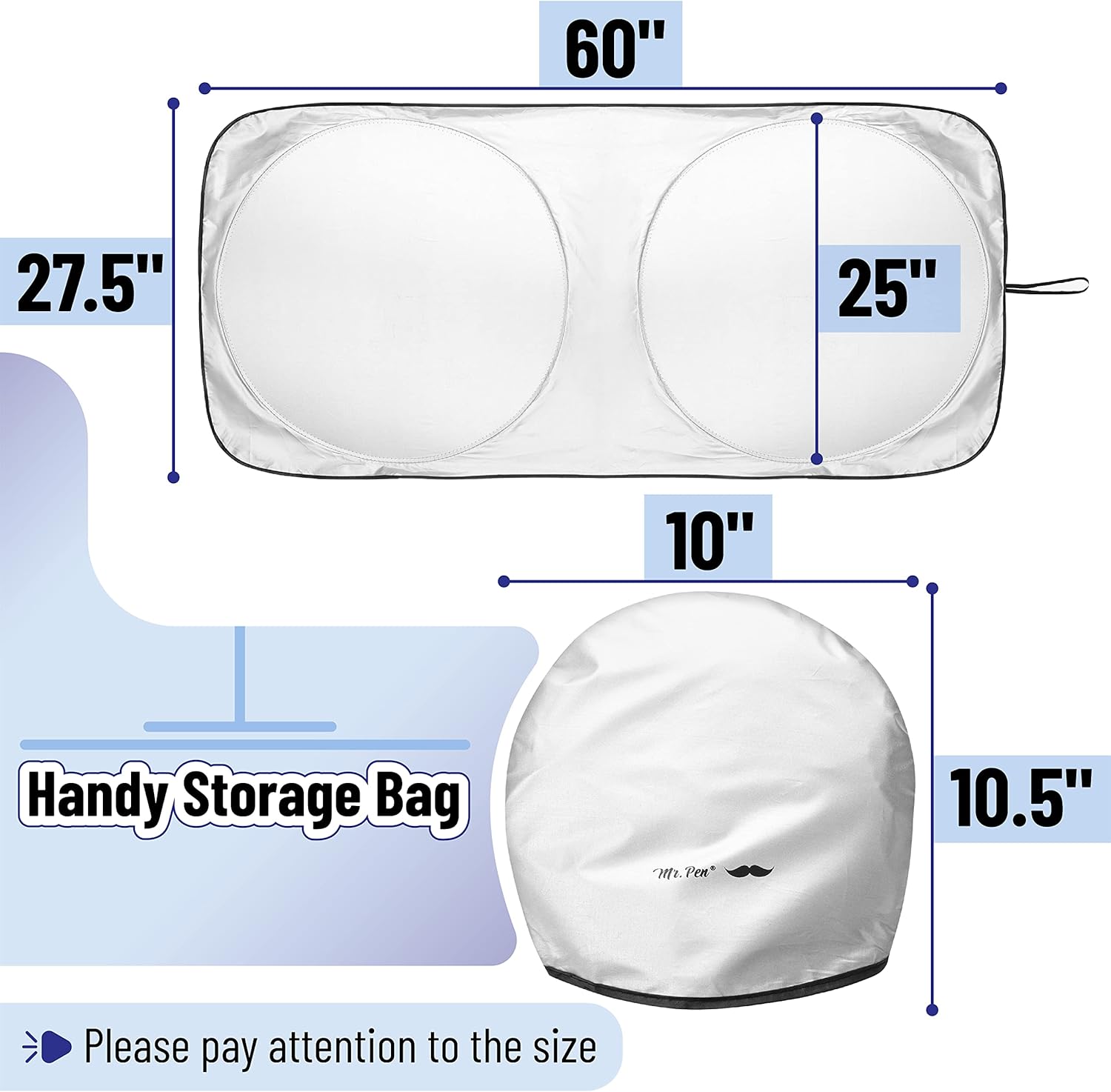 Mr. Pen- Windshield Sun Shade, 60” X 27.5”, UV Rays and Sun Heat Protection, Car Sun Shade Windshield, Sunshade for Car Windshield, Car Windshield Sun Shade, Car Shade, Car Shade Front Windshield : Automotive