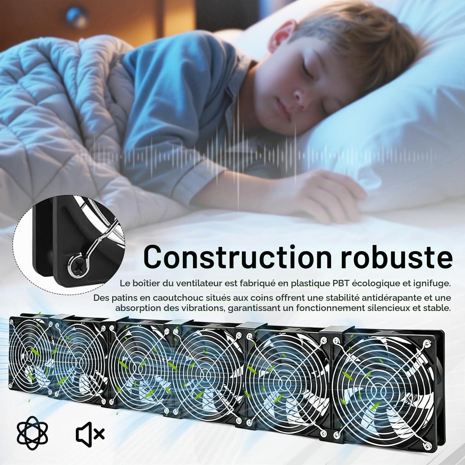 Ventilateur, Ventilateurs de Boîtier 120 mm 230 V avec Prise Secteur et Variateur de Vitesse Ventilo pour PC 3 000 tr/min pour Serveurs Ordinateurs et Refroidissement de Fenêtres (6, Noir)