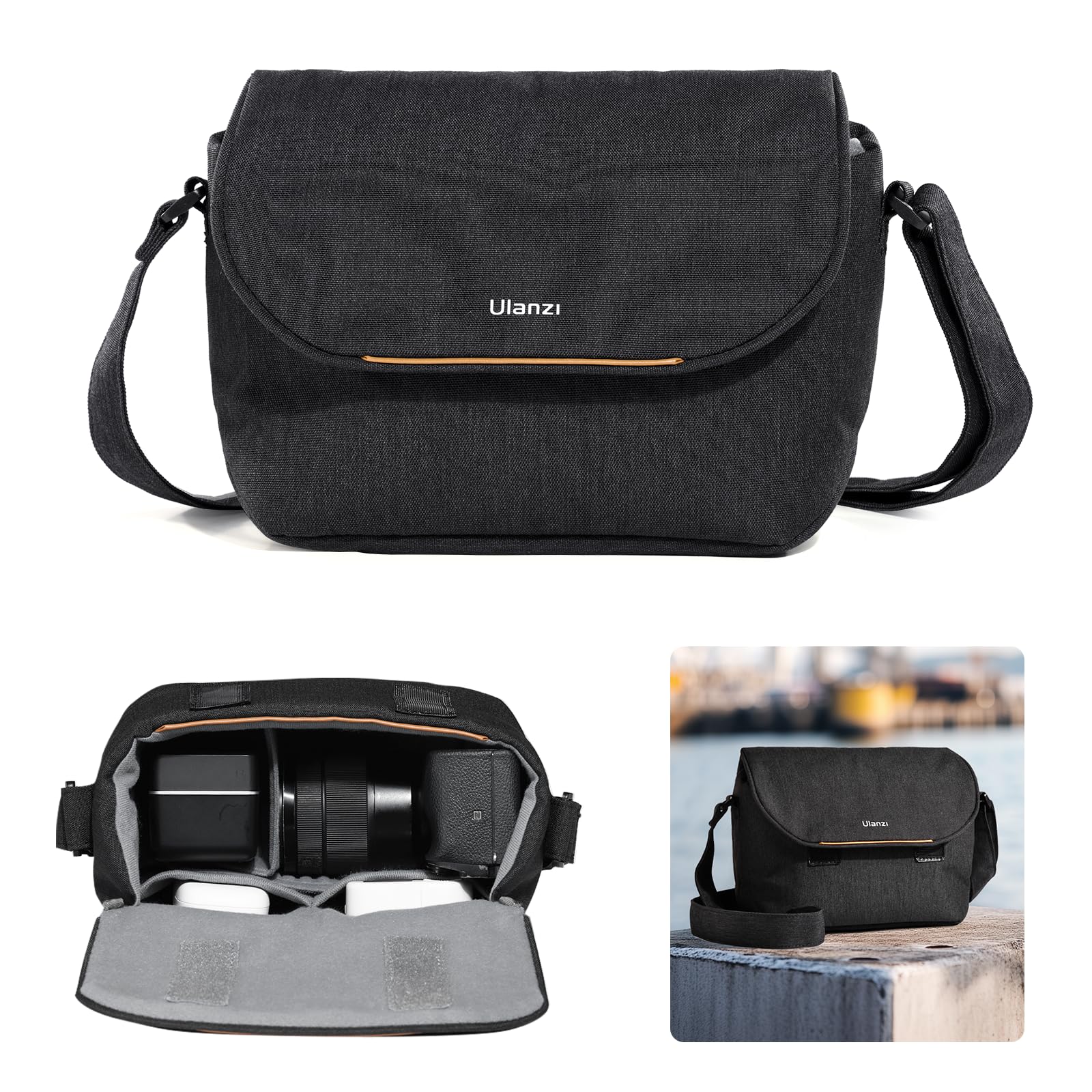 ULANZI Sacoche pour Appareil Photo, 4 L, Sac bandoulière léger SLR/DSLR, Noir, Petite Housse imperméable pour Femmes et Hommes, Compatible avec Sony/Nikon/Fujifilm, Noir, Minimalisme