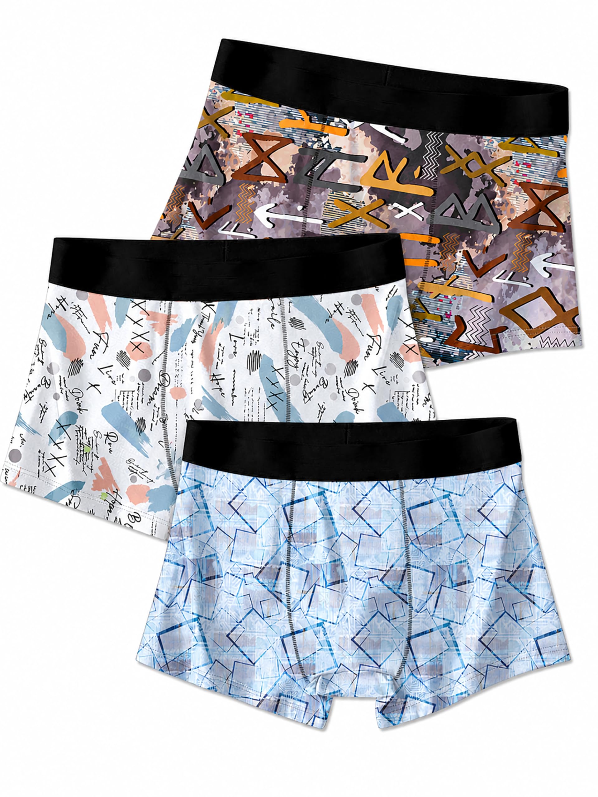 Modal Geometric Print Trunk-Boxer-Brief,Breathable Underwear,Multicolor Printed for man Combo Pack of 3-picture-12