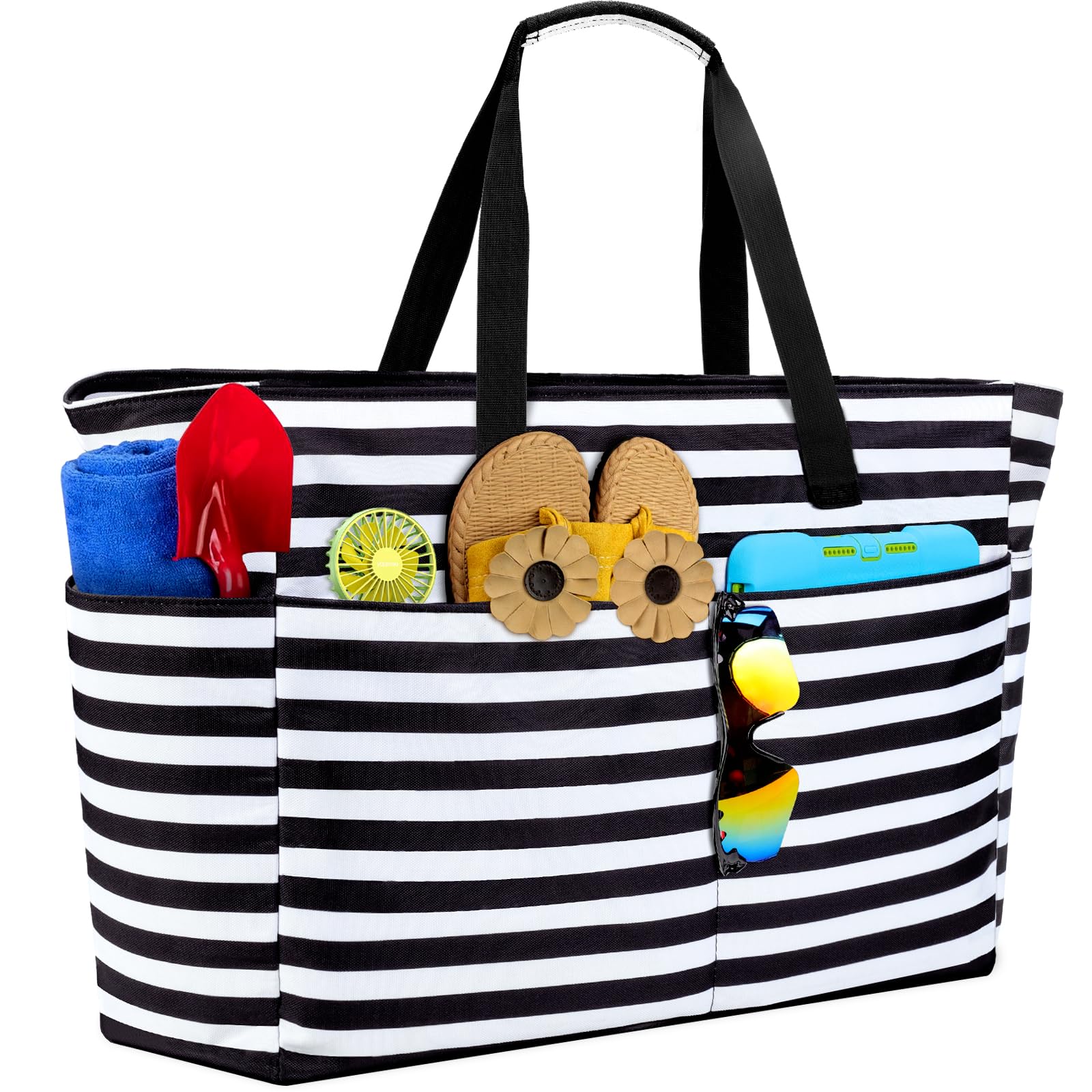 ISEYOU Bolsa Playa, Bolso Playa Mujer Impermeable Con Cremallera 45L, Bolsas de Playa Grandes XXL Familiar con 8 bolsillos Plegable Para Playa, Viajes, Picnic, Vacaciones