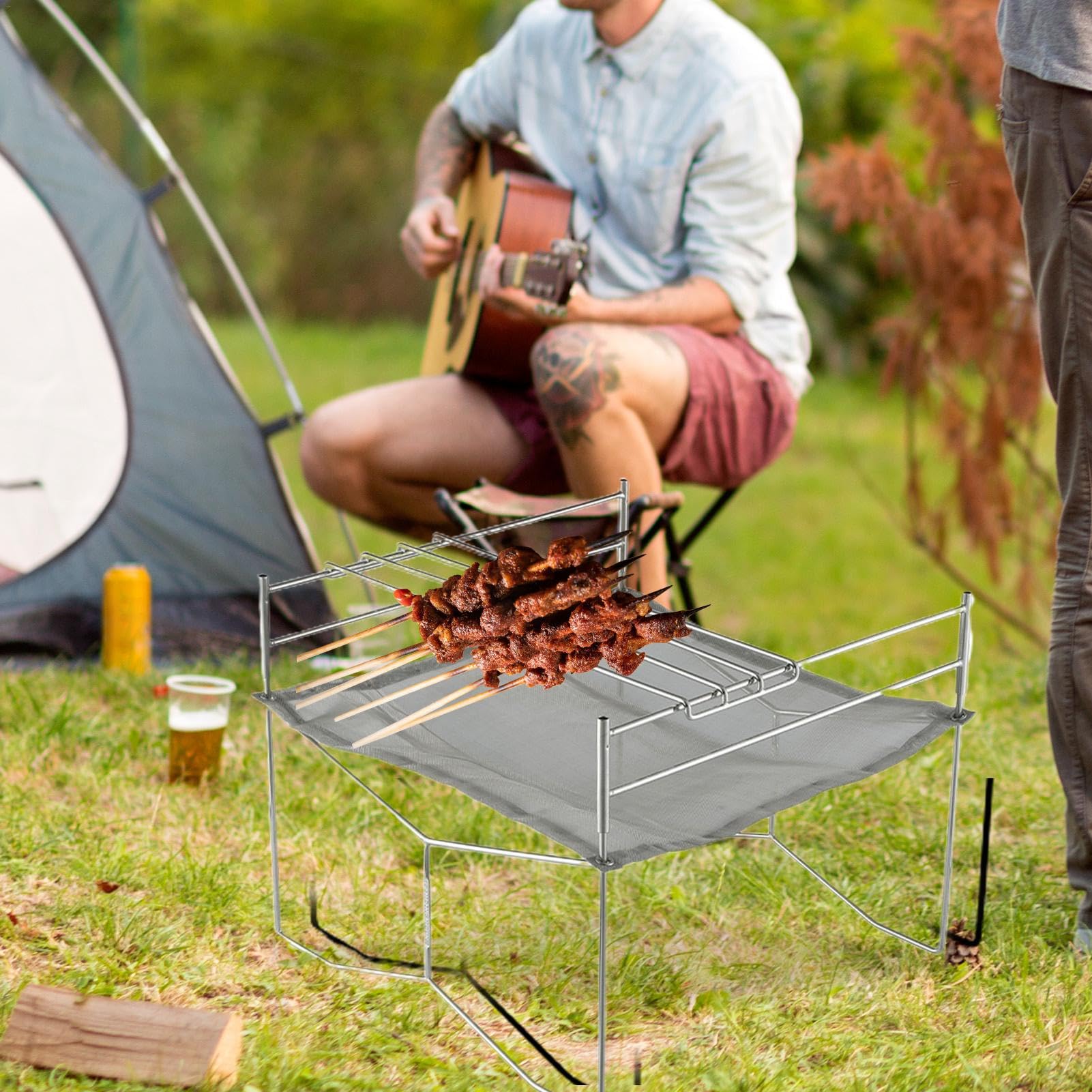 Estufa de camping portátil Barbacoa Portátil de Carbón Resistente | Parrilla Plegable para Fogata Versátil Almacenamiento Compacto Antioxidante, Montaje Rápido para Fogatas y Cocina Camping