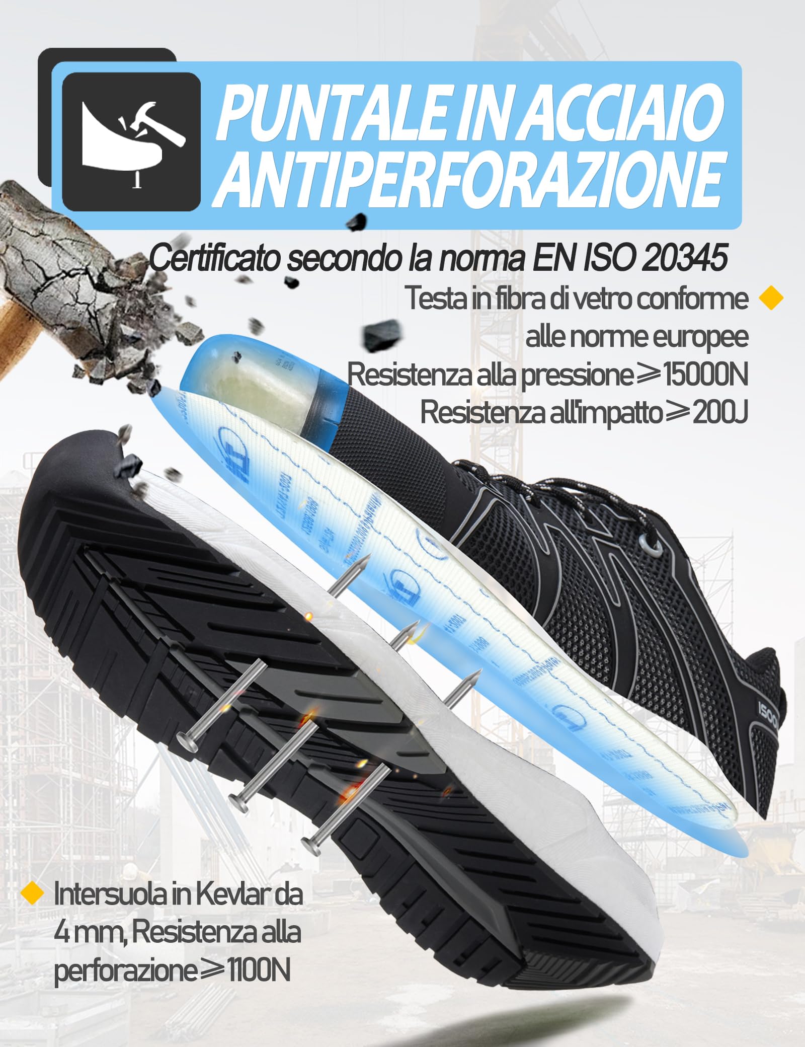 Scarpe Antinfortunistiche Uomo S3S Scarpe da Lavoro Donna Impermeabili SRC FO ESD Leggere Puntale in Fibra di Vetro