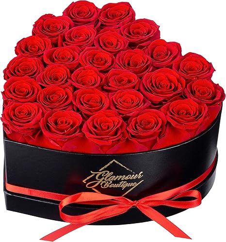 GLAMOUR BOUTIQUE Caja de 27 piezas Forever Flowers en forma de corazón, rosas preservadas, rosas inmortales que duran un año, rosas eternas