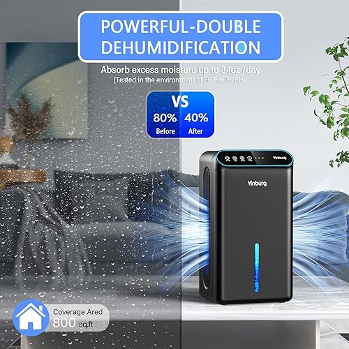 Miniatura 3 de Deshumidificador para el hogar (tanque de agua de 85 onzas, 800 pies cuadrados) deshumidificador pequeño silencioso para sótano, dormitorio, baño