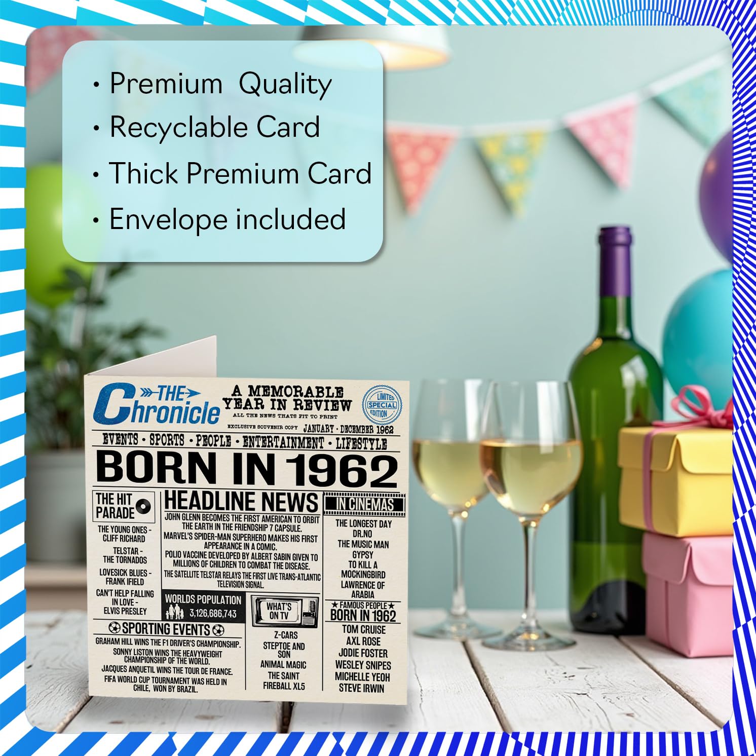 Carte De 63e Anniversaire Pour Homme Et Femme – Journal Back In 1962 – Carte D'anniversaire – Cadeau