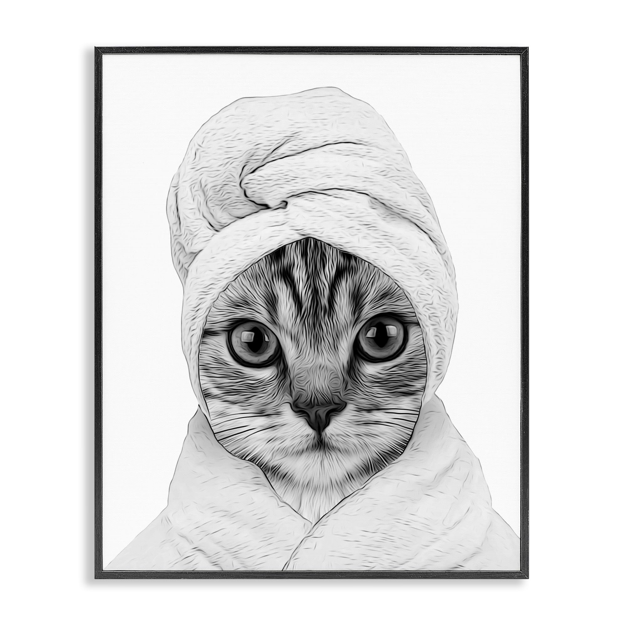 Funny Cat Bathrobe Portrait, 16 x 20 Inch Framed Giclée Print