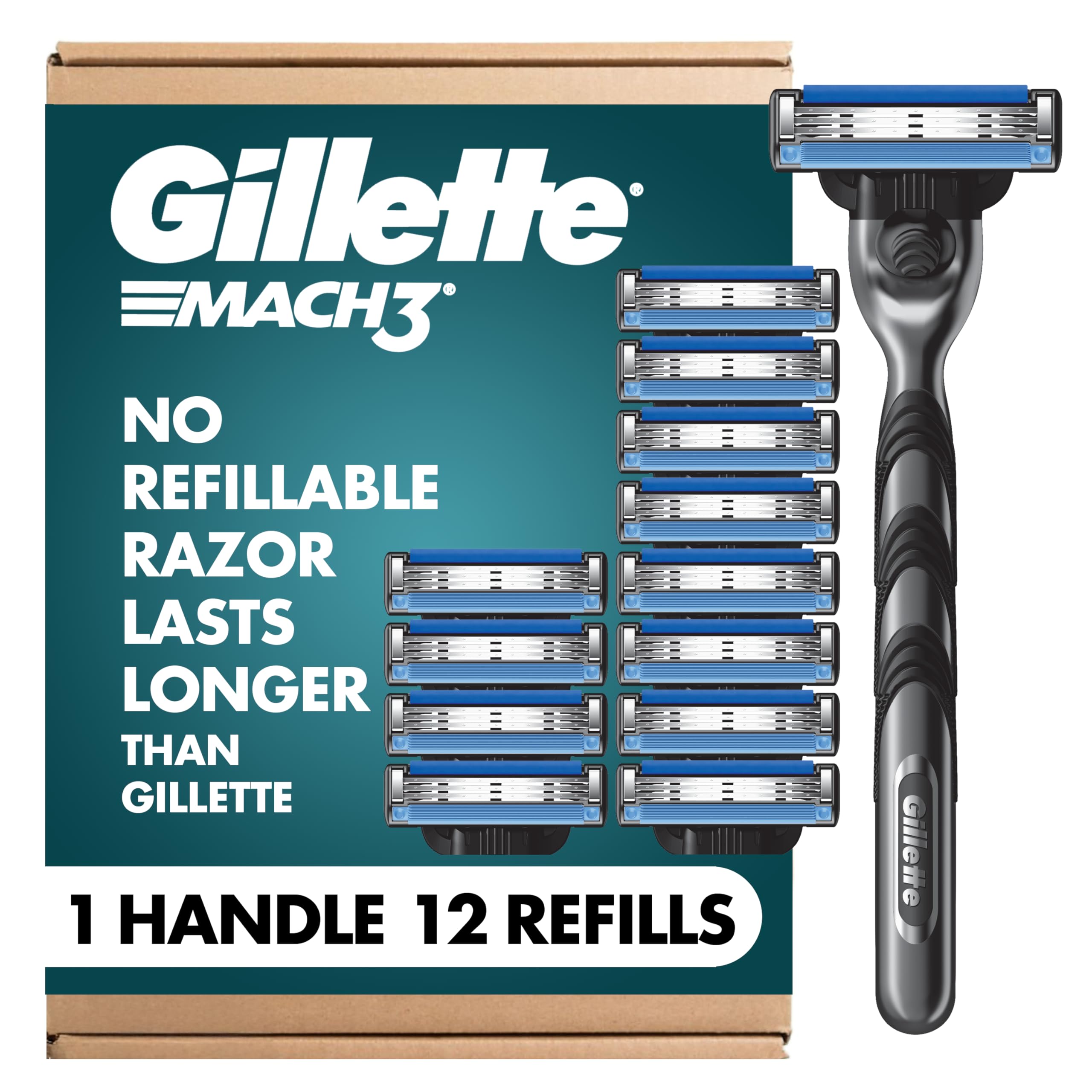 Gillette Mach3 Shaving Razor for Men Razor Handle 12 Blade Refills