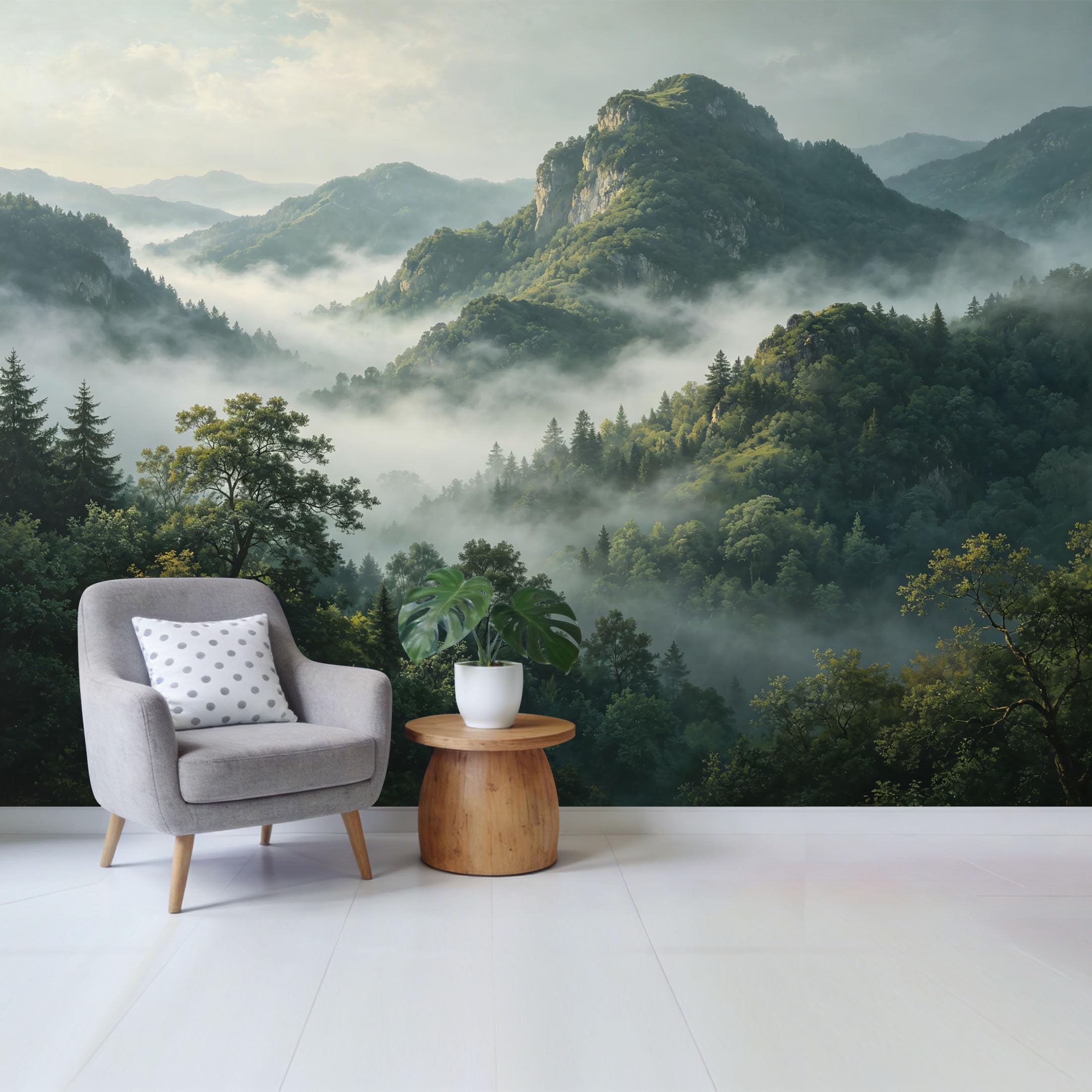 Qzlithotic Yq2605251001 Custom Size Wall Mural Misty Mountain Landscape Pine Forest Scenery Natural View Selfadhesive Wall Fabric Removable Wallpaper For Home Office Decor