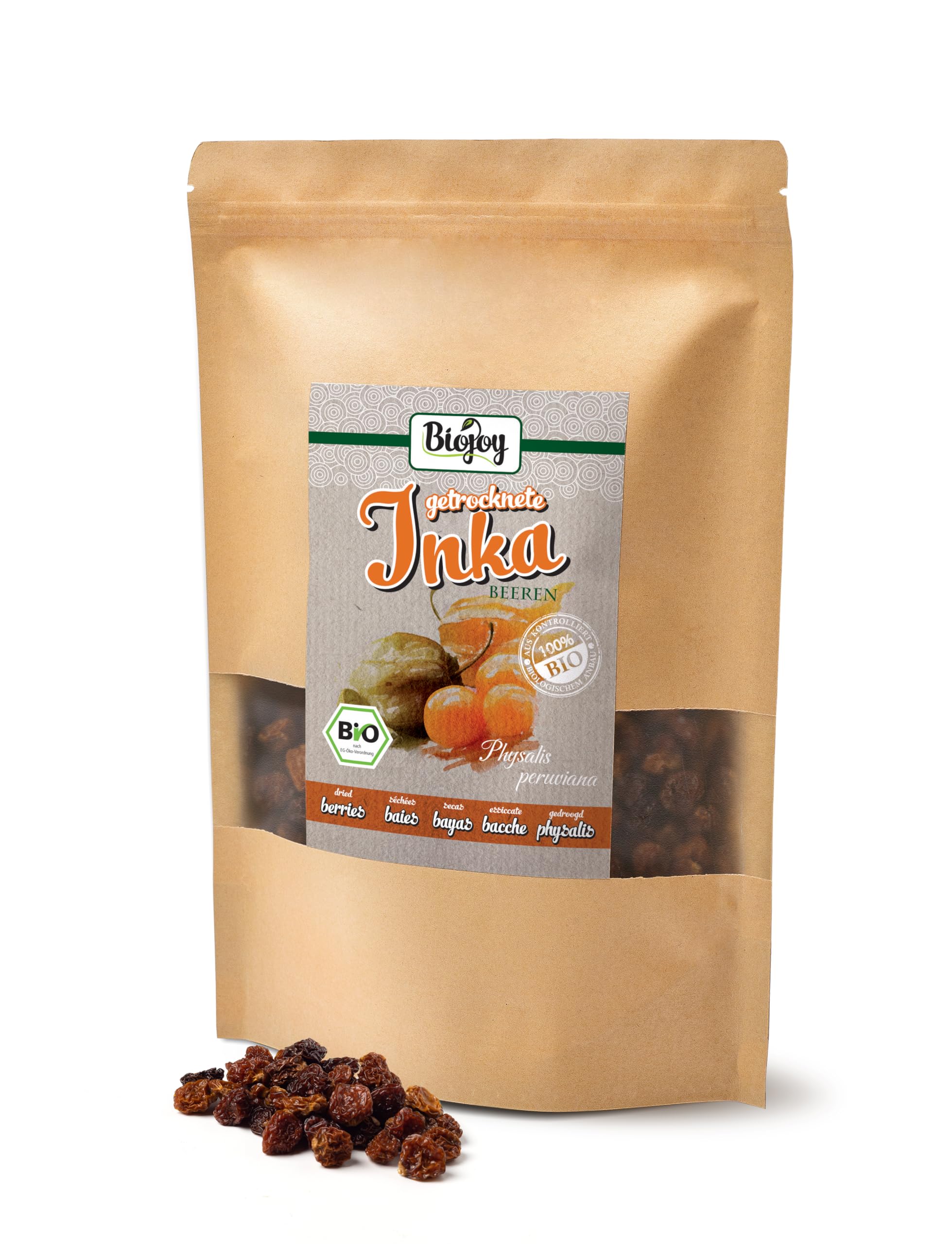 Biojoy Bacche di Inca BIO essiccate (1 kg), Physalis senza zucchero aggiuntо e senza zolfo