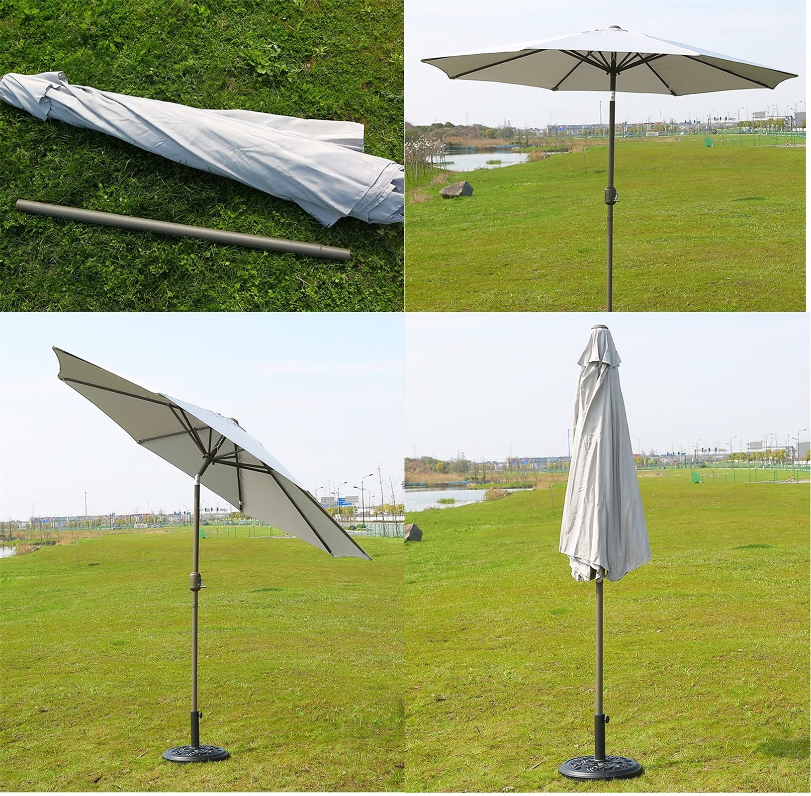 Parasol ogrodowy, duży, 2,7 m, na zewnątrz, z korbą i 8 żebrami, przechylany parasol stołowy do ogrodu/trawnika, biały, zewnętrzny baldachim przeciwsłoneczny