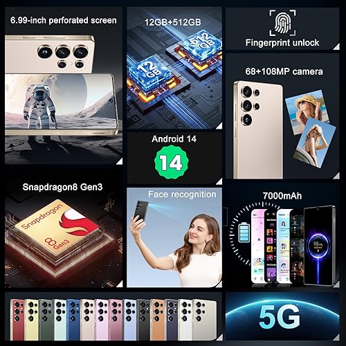 Miniatura 2 de MMY I25 Ultra 5G Teléfono Inteligente Desbloqueado, 16GB+512GB Teléfono Celular Completamente para Android 14, Teléfono Celular Desbloqueado de