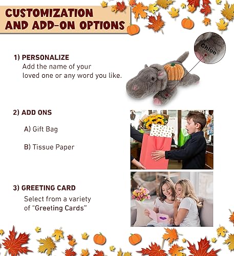 Miniatura 2 de DolliBu Wild Collection - Animal de peluche de hipopótamo con decoración de calabaza y personalización del nombre, animal de peluche de calabaza
