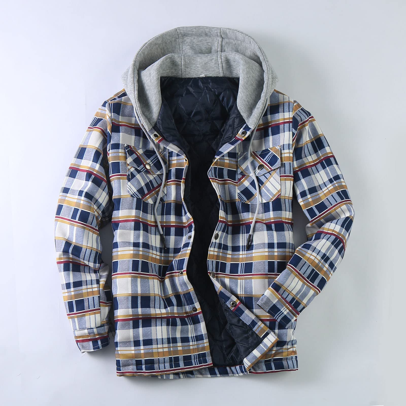 Herren Langarm Kariertes Bequemes Button-up Baumwollhemd Thermohemd Flanellhemd Winterjacke Gefüttert Fleecefutter schützendem Innenfutter Holzfällerhemd Arbeitshemd Outdoor