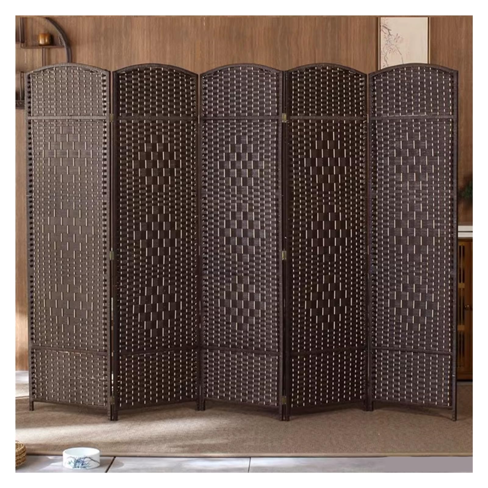 Paravent en rotin marron foncé claustra mobile pliable pour maison et bureau