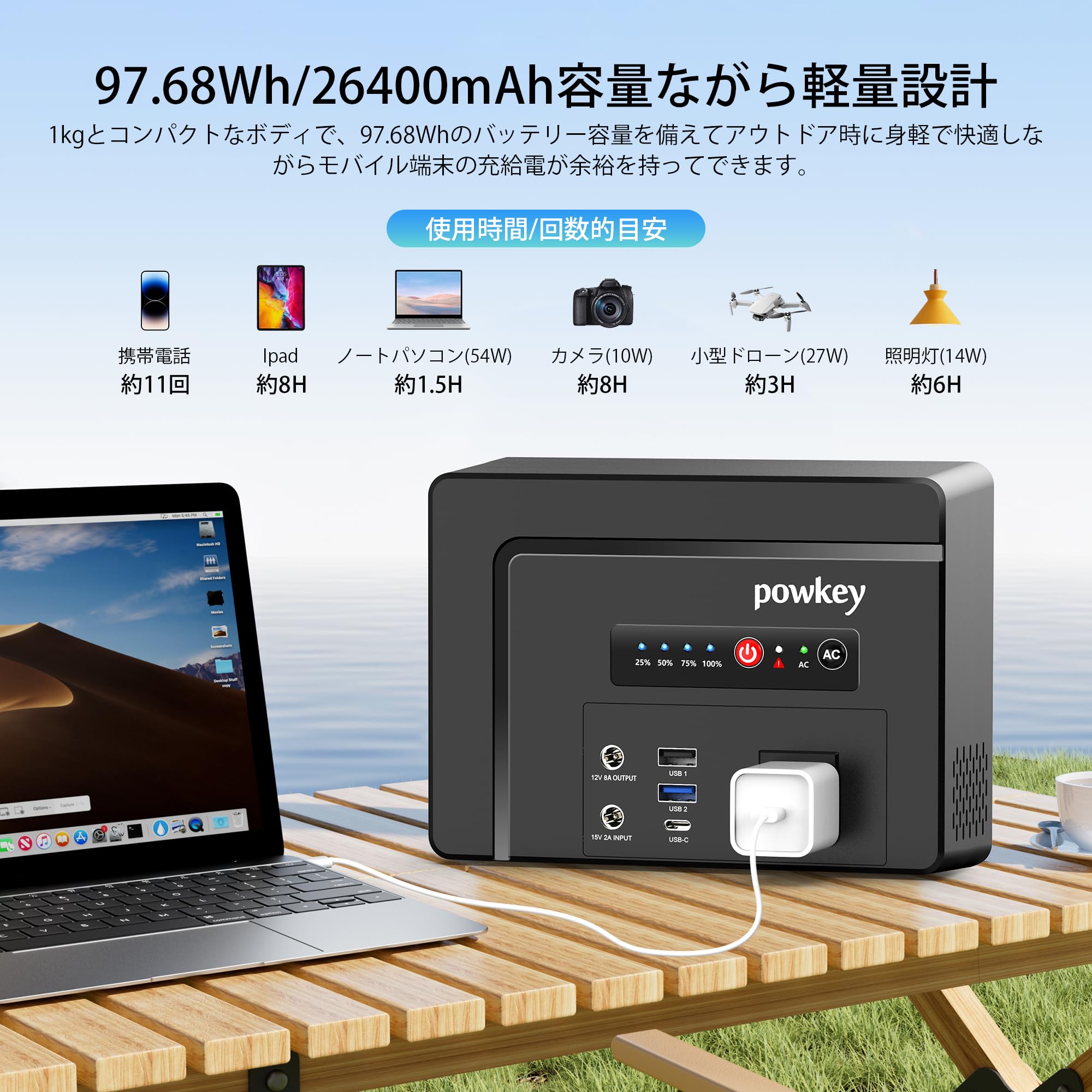 Powkey ポータブル電源 G100 97.68Wh/26400mAh Amazon.co.jp: Powkey ポータブル電源 G100 97.68Wh/26400mAh ぽ