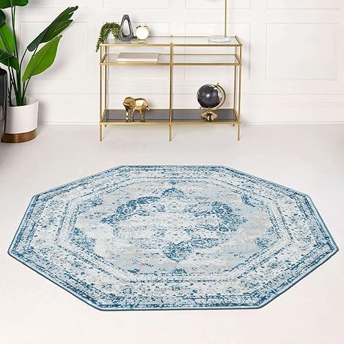 Miniatura 9 de Rugs.com Monte Carlo Collection Alfombra  Alfombra mediana octagonal azul de 8 pies perfecta para salas de estar, cocinas, entradas