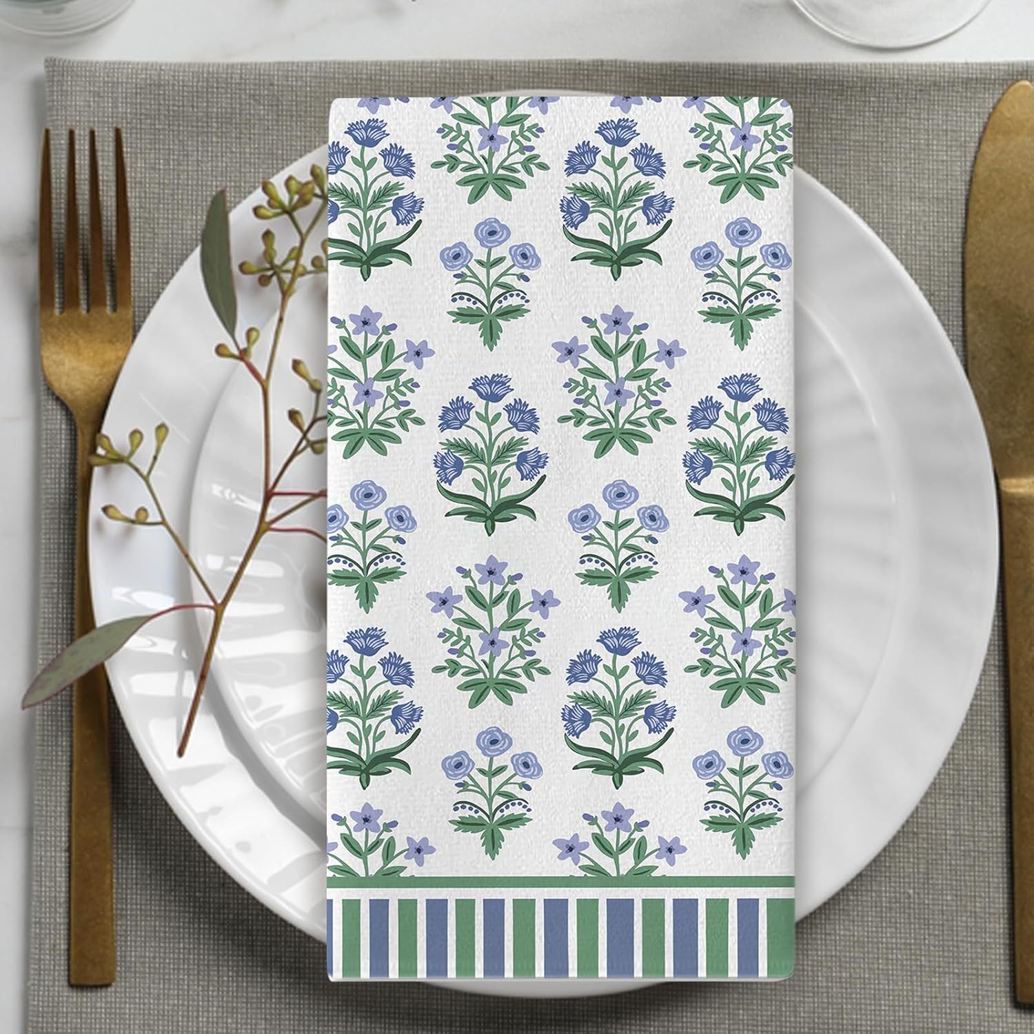 Vintage Flower Kitchen Dish Towels Set of 2, Green Blue Floral Cottagecore Drying Hand Towel Baking Cooking Cloth, Spring Summer Wildflower Botanical Bathroom Home Decoration 18'' x 26'' - Image 5