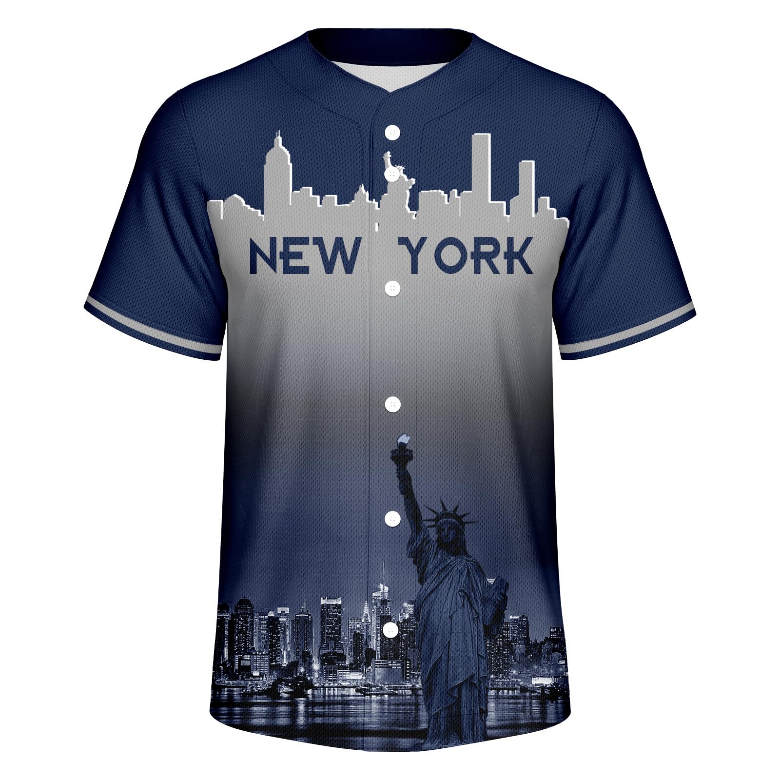 Baseball City Night Skyline Silhouette Jersey Button Down Casual Shirts Streetwear Outfits Fans Tops for Men Gifts M