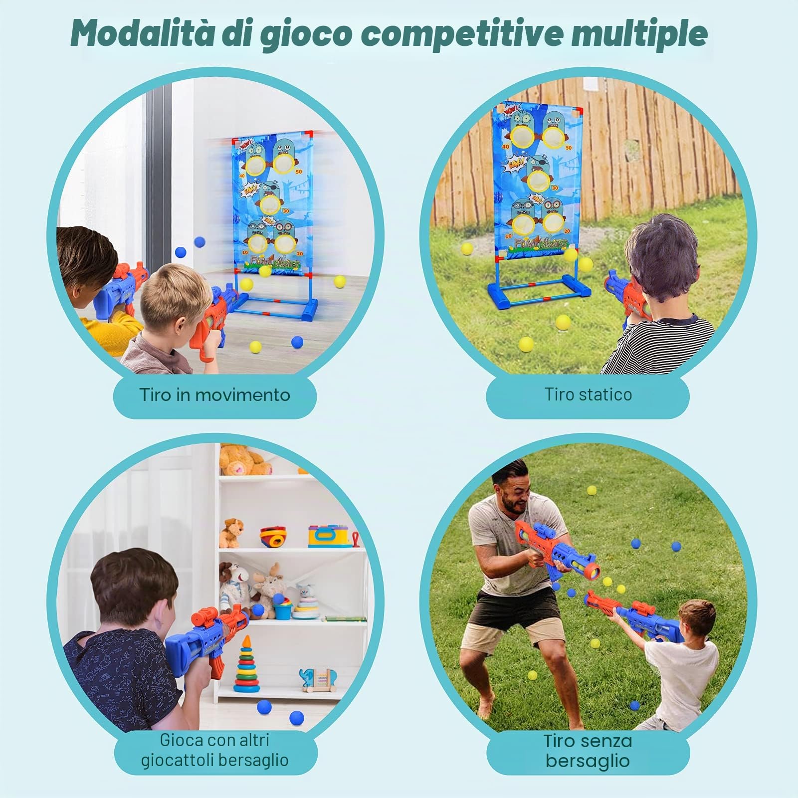 Giochi di tiro per bambini, adatti per 5 6 7 8 9 10+ anni, ragazzi e ragazze, 2 pistole giocattolo ad aria con palla in schiuma con bersaglio di tiro in piedi, 36 palline di schiuma, gioco di