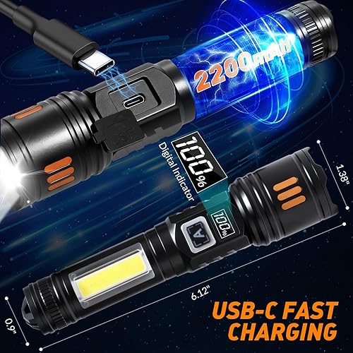 Miniatura 4 de AYL Rechargeable Flashlights 2 Pack, Super Bright High Lumens Flash Light, 6 Modes Zoomable Linternas with LCD Display, High Powered Handheld LED