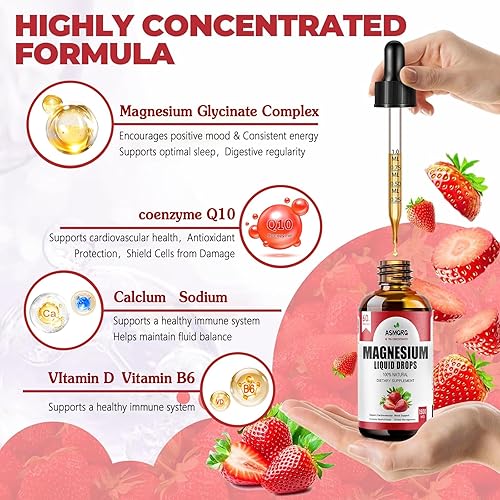 Miniatura 2 de Gotas líquidas de magnesio, líquido de glicinato de magnesio con vitaminas D y B6-1500 mg fórmula a base de plantas, vegano, sin OMG, para