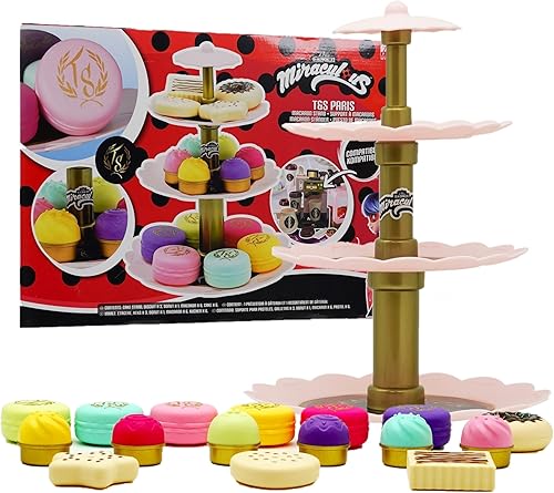 Miraculous Ladybug - Soporte de macaron de Tom & Sabine, juguete de juego de rol con soporte para pasteles y accesorios, juguetes para niños con