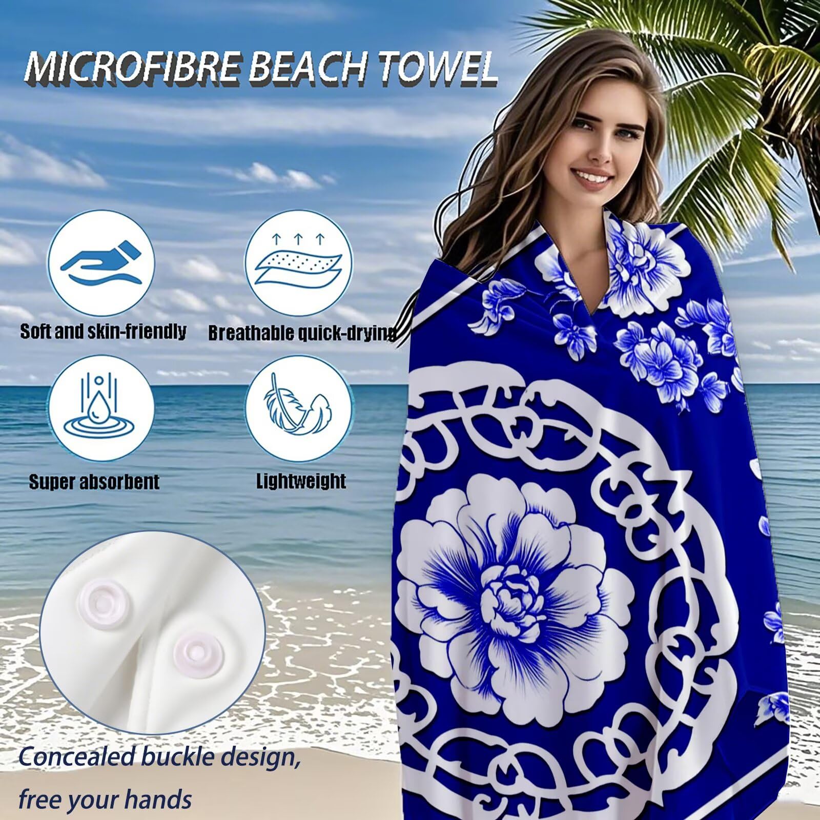 Mikrofaser Strandtuch 180x90 cm, Strandtuch Retro Sandfrei, Schnelltrocknendes und Strand Sonnenschutz Funktion Mikrofaser Handtuch groß für Badezimmer Strand Schwimmen Camping Strand Zubehör Q-444