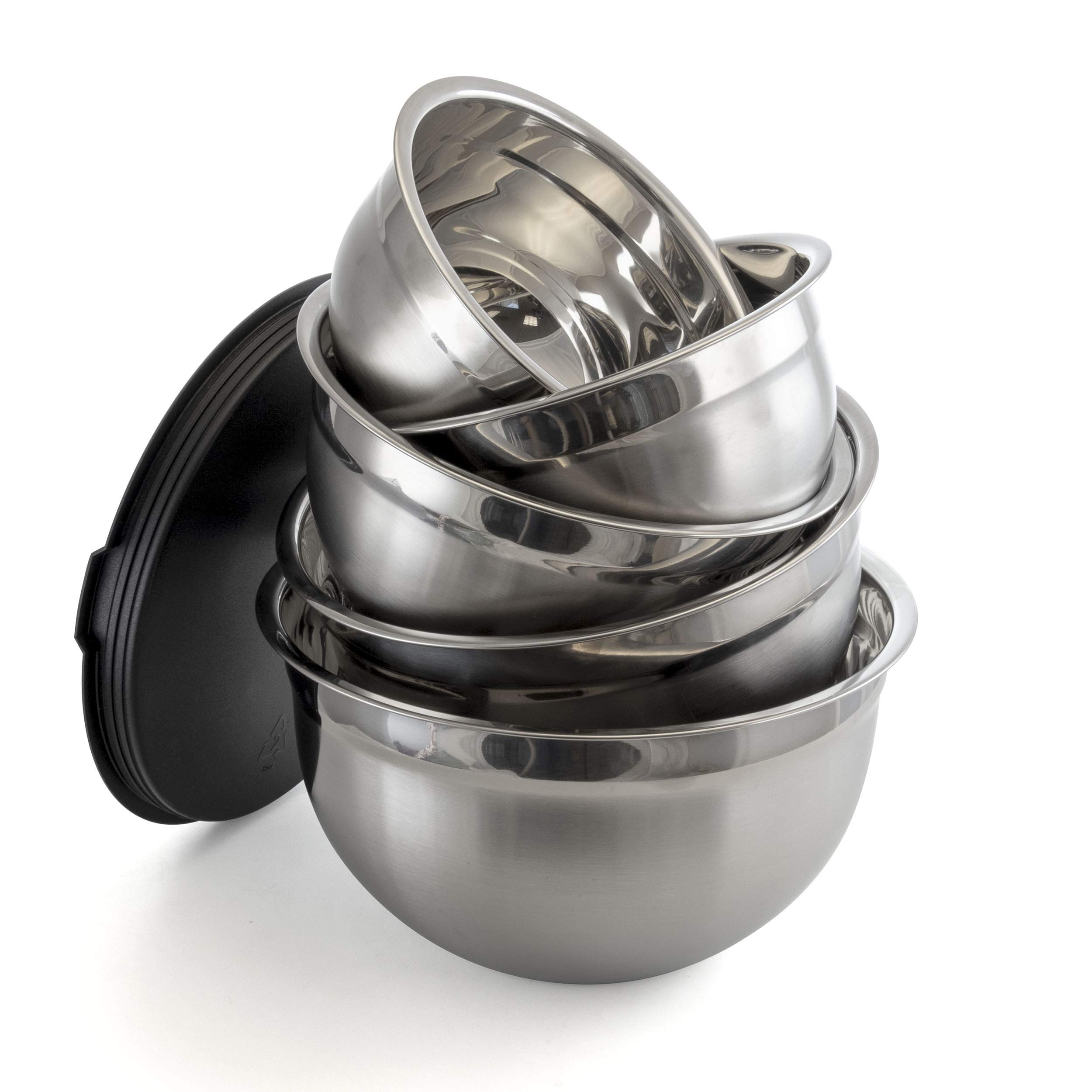 Megachef Rührschüssel-Set mit Deckel, stapelbar, 5-teilig, verschiedene Größen, Silber Chrom