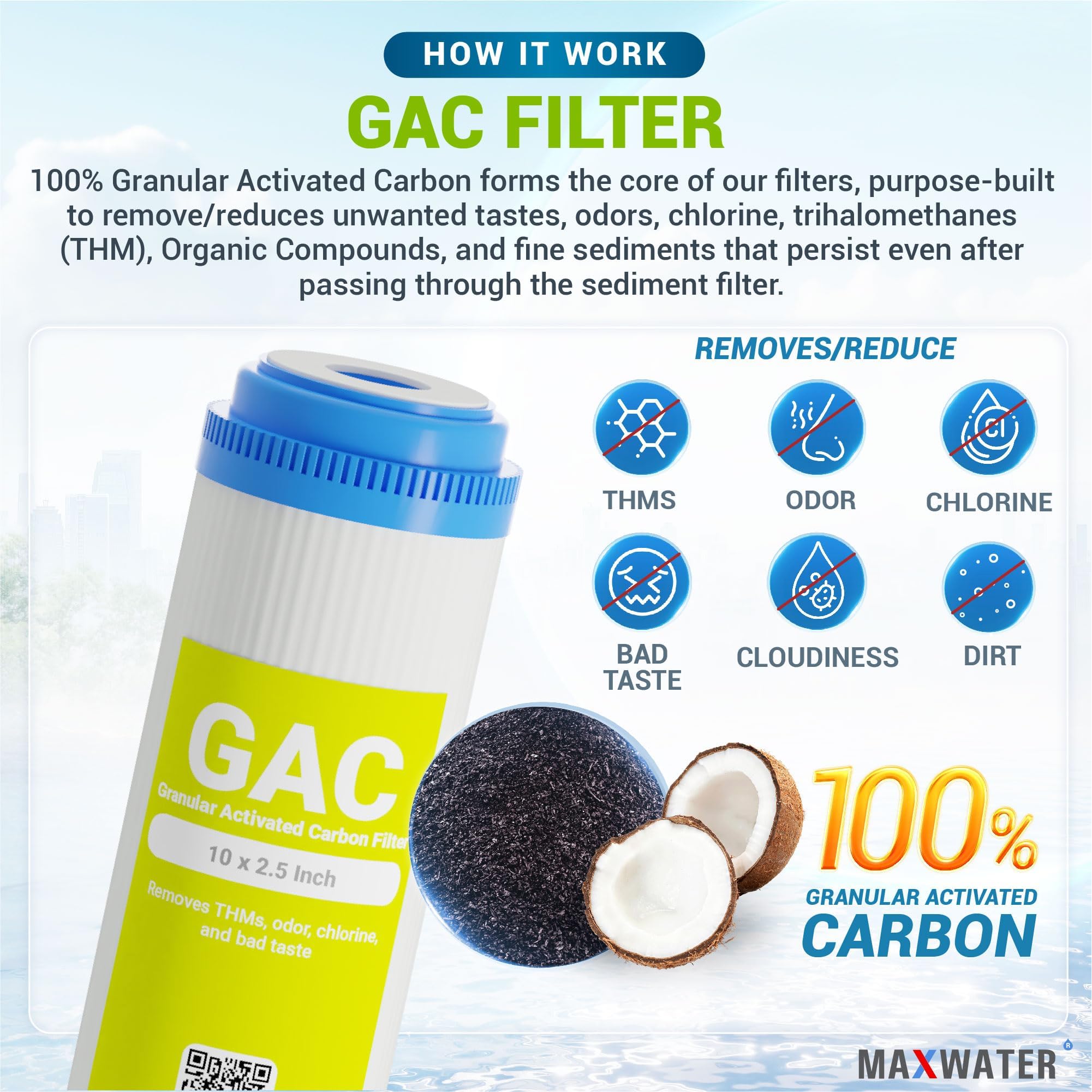 MAX Water - Filtro de Agua para Toda la casa (Plisado, sedimento y GAC)