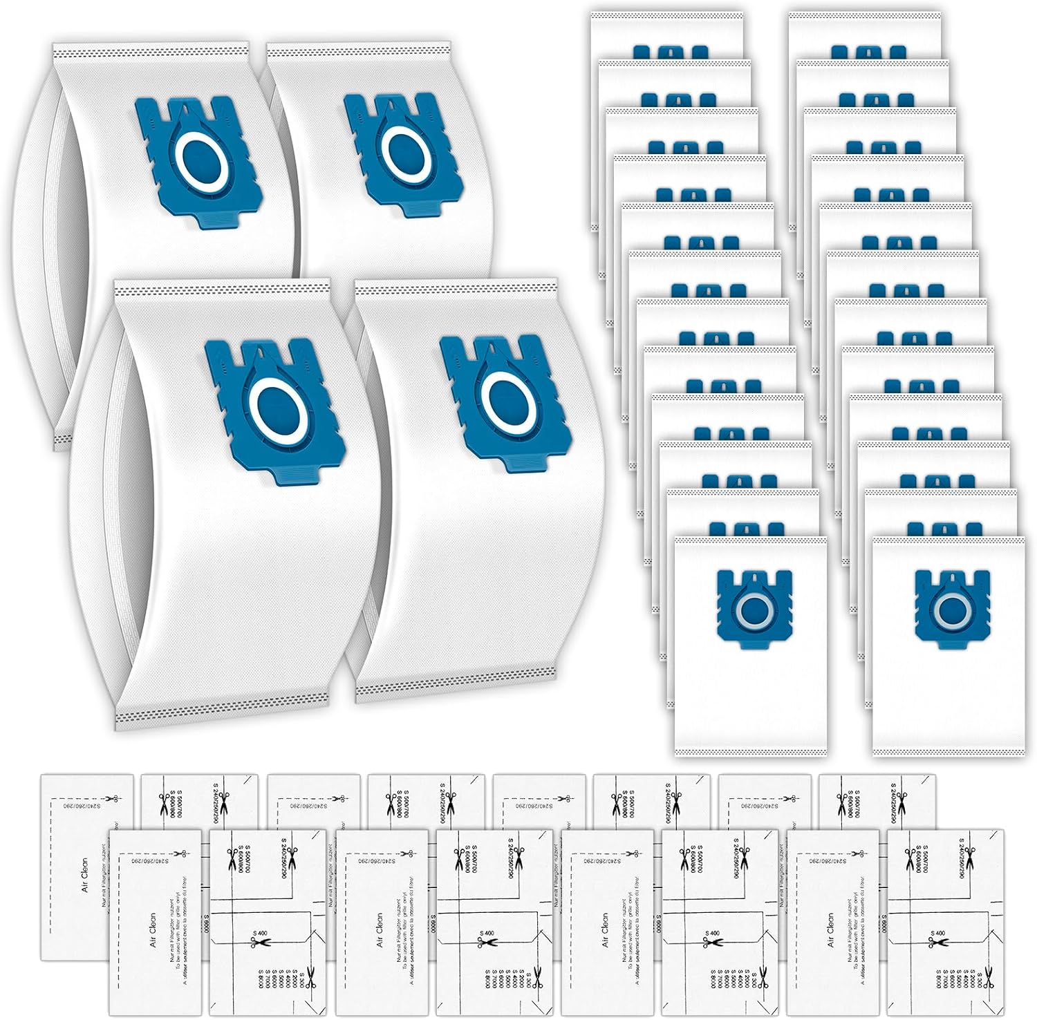 (32 Pack) 24 Vacuum Cleaner Bags + 8 Set Airclean Filters for Miele GN Vacuum Cleaner, C1, C2, C3, S227 S240, S270, S400, S400i, S600, S2, S5, S8 Series, 3D Efficiency Dust Bag and Filter