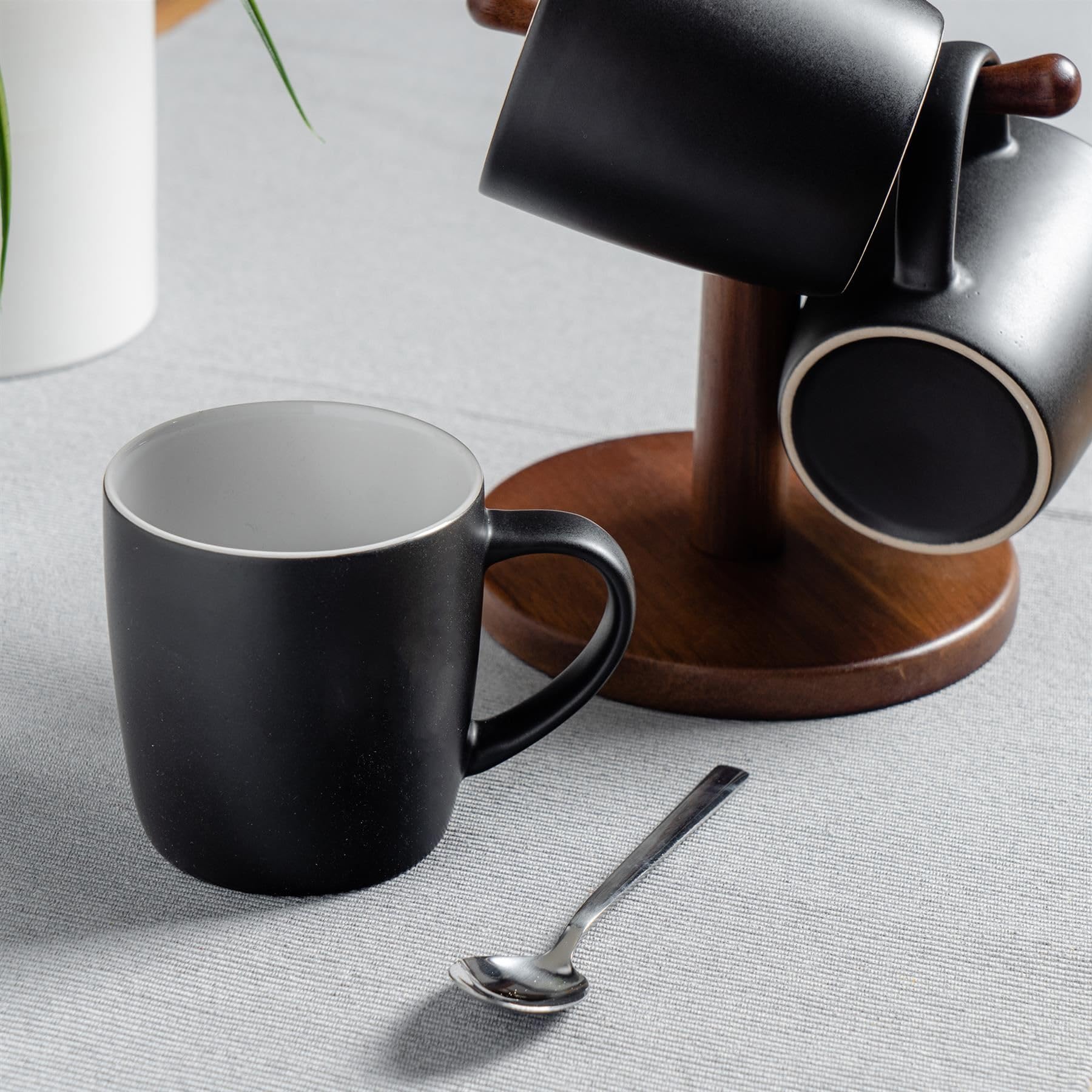 Argon Tableware Farbig Kaffeebecher - Matte Schwarz - 350ml - 12er Packung - Matt Keramik Steingut Tee Tassen Latte Cappuccino Tassen Heiße Schokolade Tassen Bunt Becher Set mit Griff