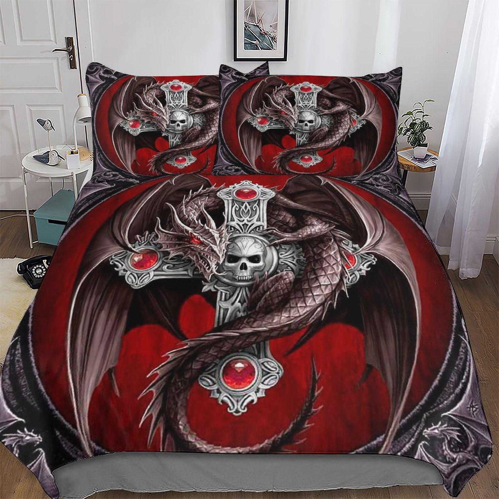 Parure de lit dragon 3 pièces douce et infroissable taille king size