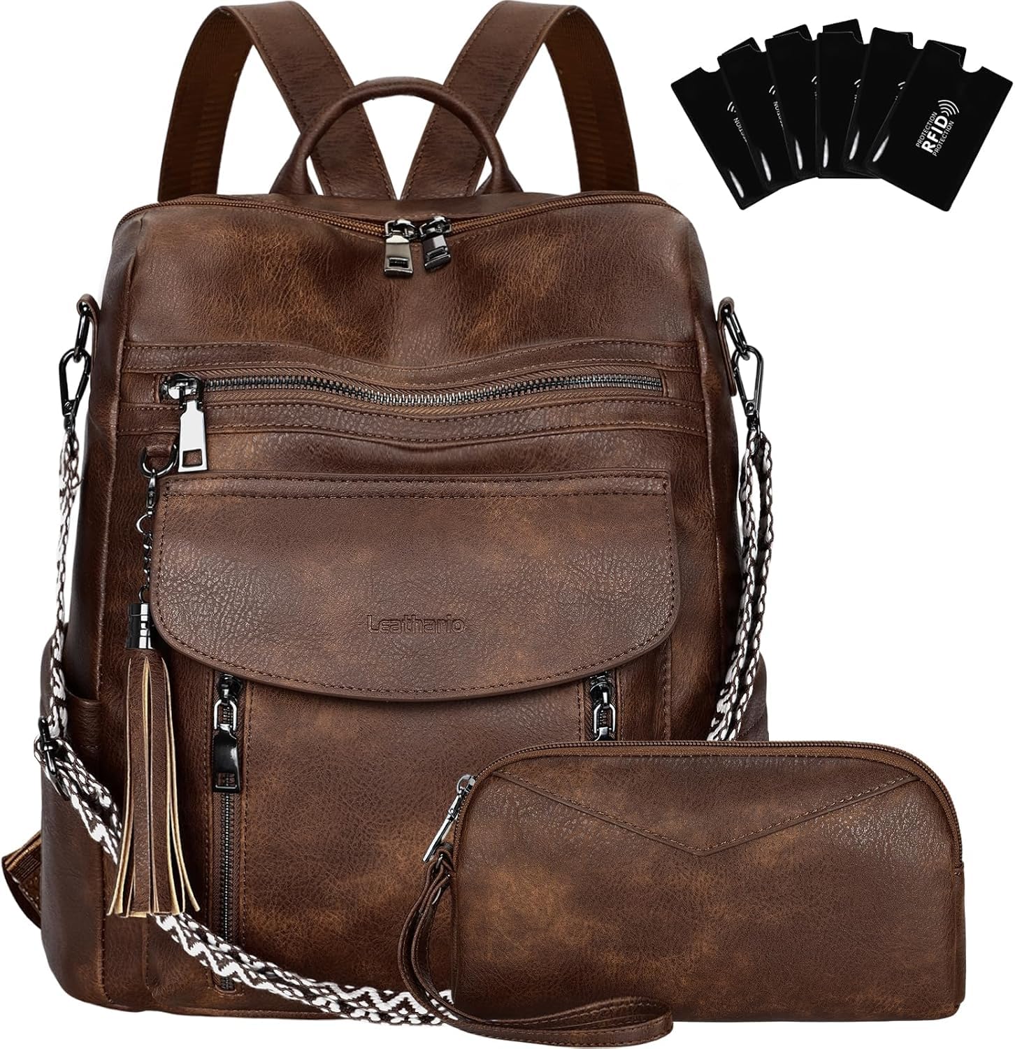 Leathario Mochila de Cuero Vegano Impermeable y Antirrobo para Mujer, Elegante Mochila para Portátil, Oficina, Universidad y Viaje, Negro Carbón