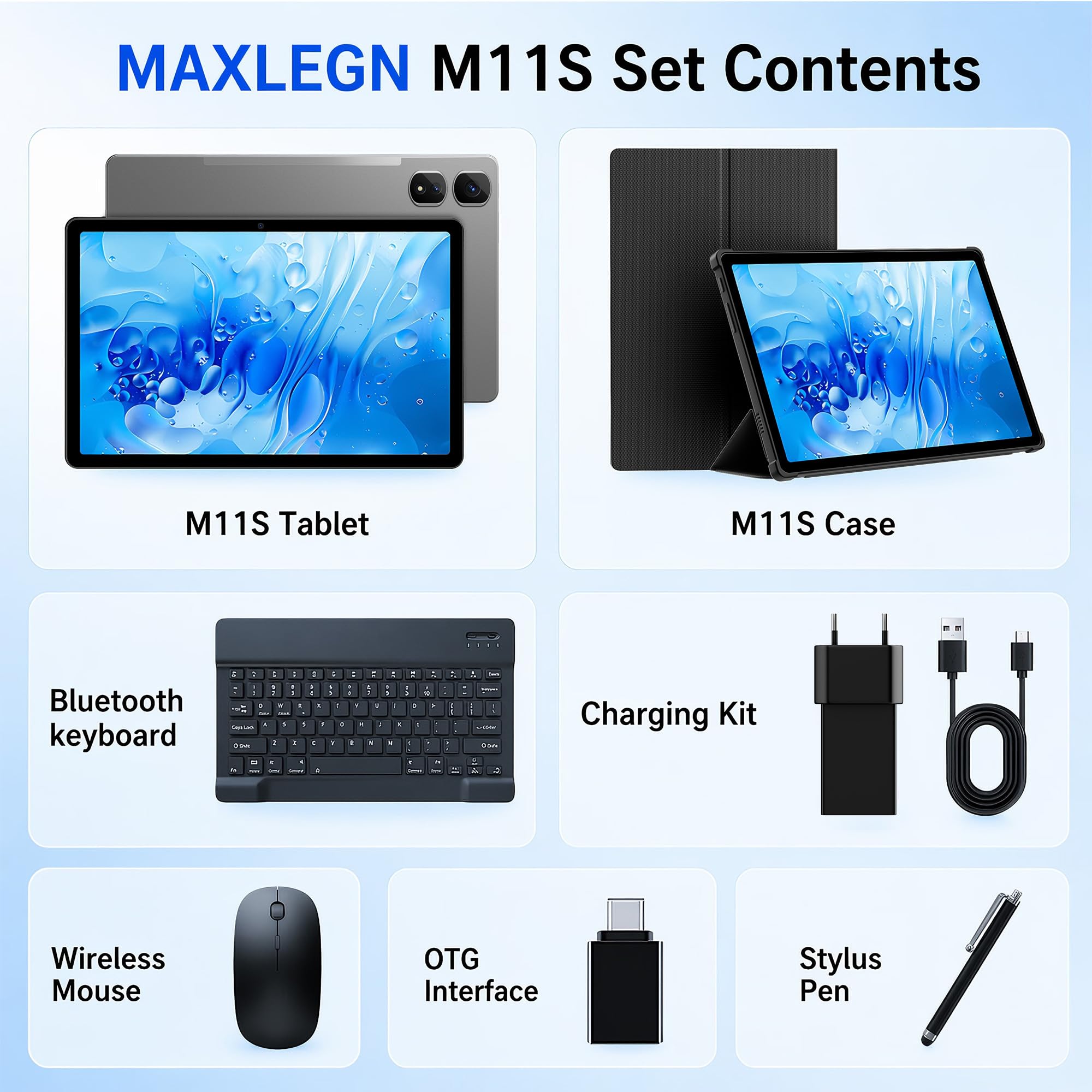 Tablet 11 Zoll, Android 16, 2K FHD, 36GB RAM+256GB ROM/1TB TF, 4G LTE Dual SIM+5G WLAN, 2GHz Octa-Core Android 16 Tablet mit 9580mAh, 13MP, GPS, GMS, Tablets mit Tastatur/Stift/Maus/Hülle