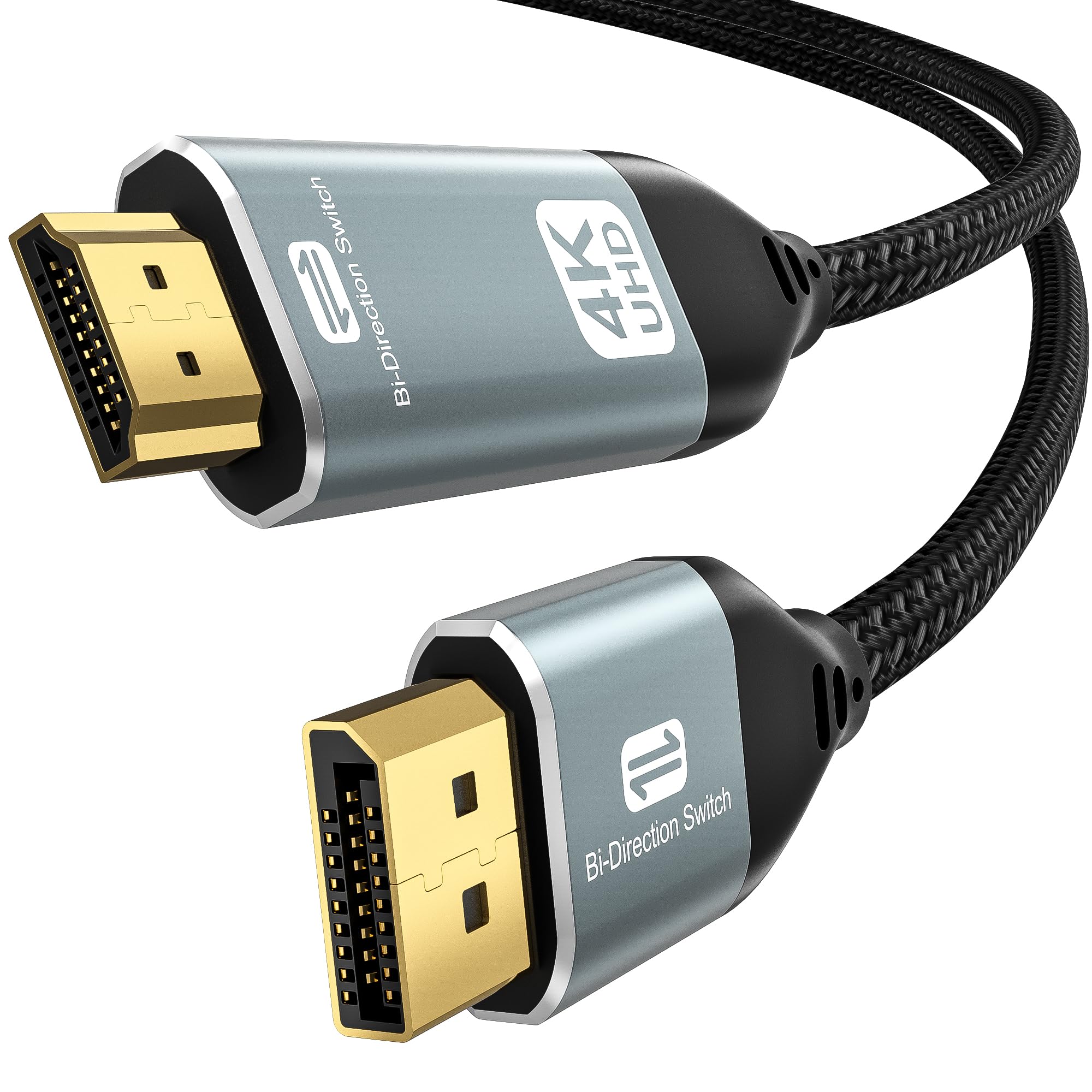 Câble HDMI bidirectionnel 4K vers Displayport de 1,9 m (4K @ 60 Hz/2K @ 120 Hz) mâle vers mâle adaptateur bidirectiona Display Port vers HDMI cordon tressé, DP vers HDMI compatible avec PC, ordinateur