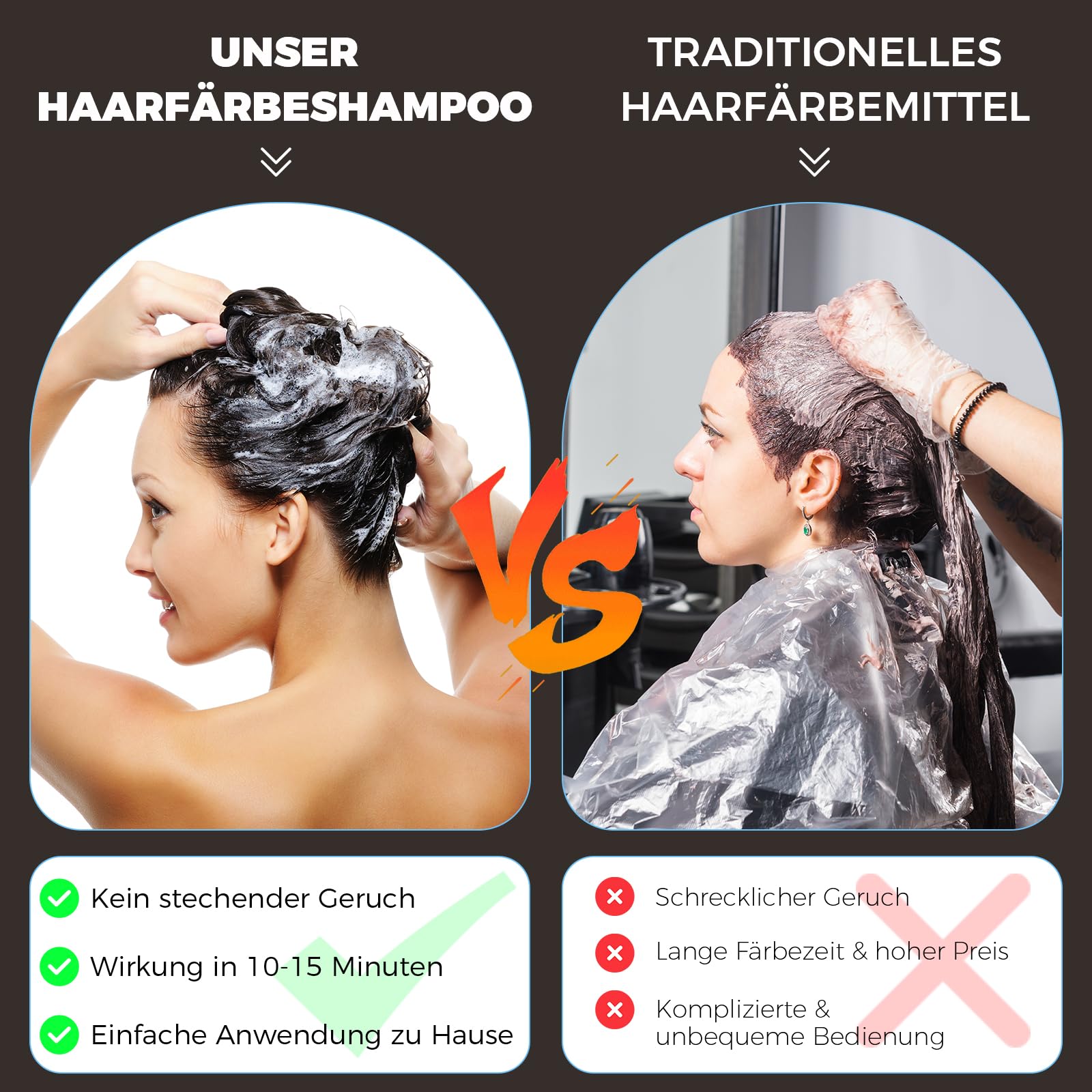 Shampoo colorante per capelli castano scuro, shampoo tinto per capelli | Shampoo colorante per capelli per uomini e donne (marrone scuro)
