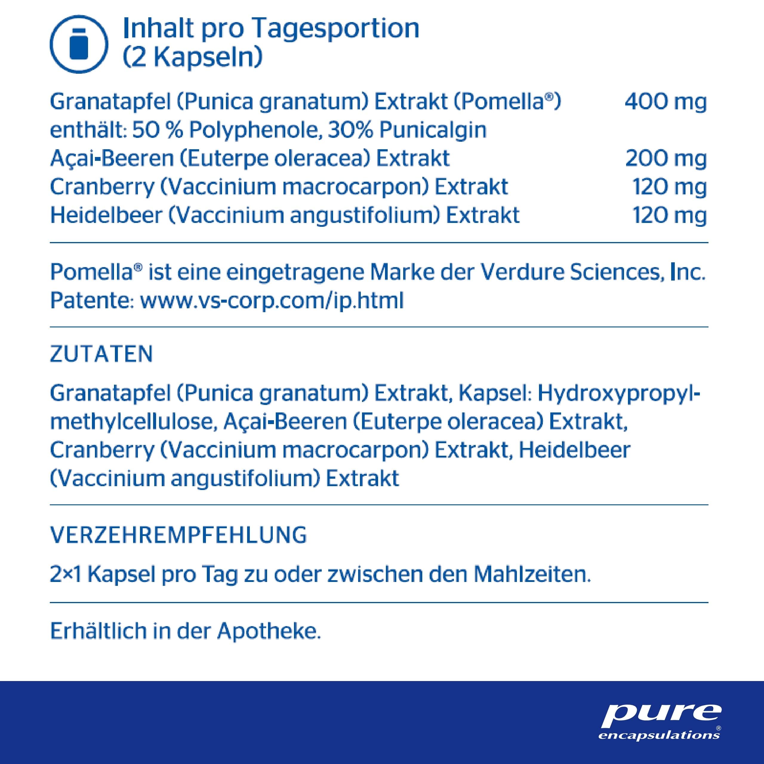 Pure Encapsulations - Granatapfel Plus - Hochwertiger Granatapfel Extrakt - Mit Acai-, Cranberry- und Heidelbeerextrakt - 60 Kapseln