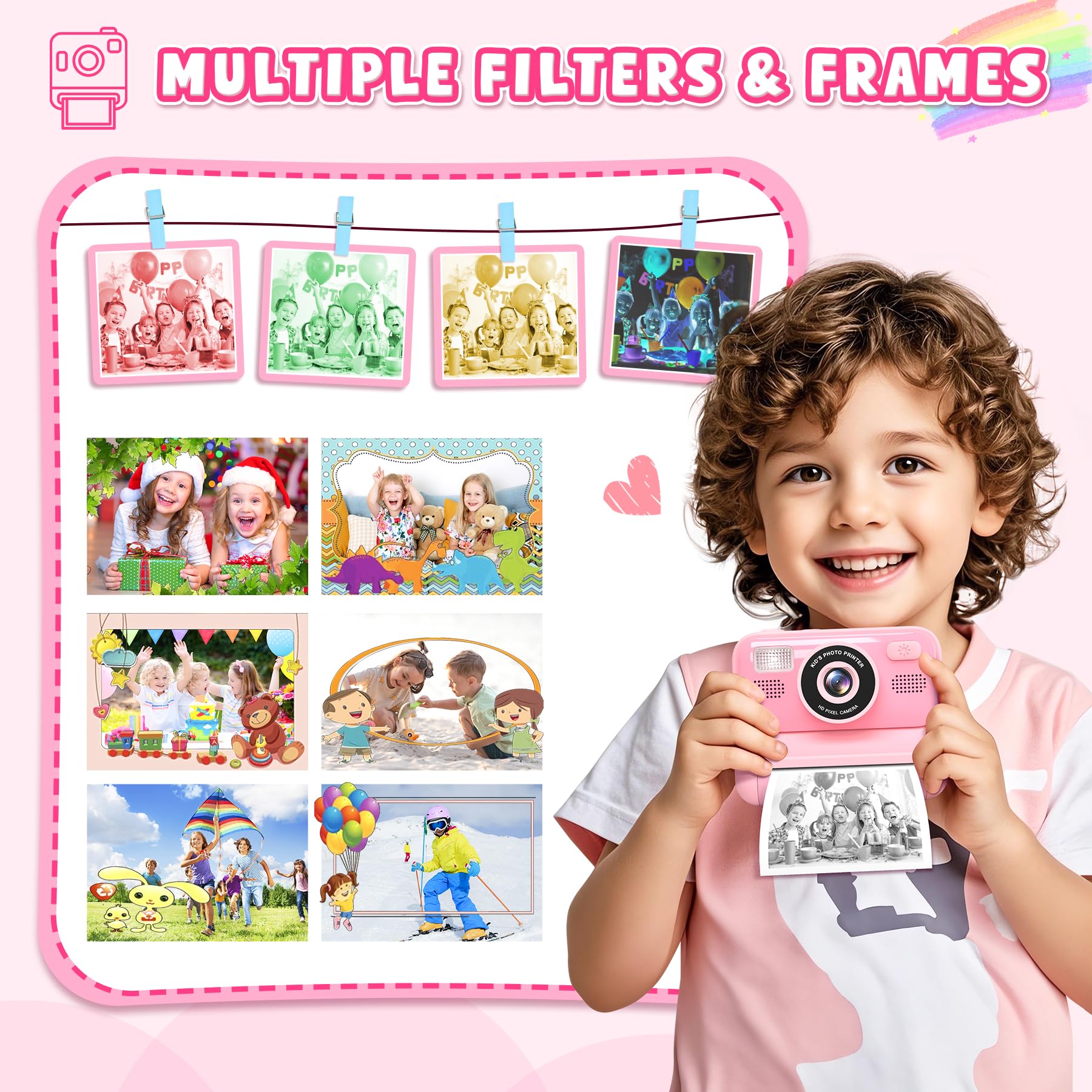 Subtail Camara Fotos Infantil Instantanea - 2,4 1080P Cámara Instantánea para Niños con Papel de Impresión | Tarjeta de 32G - Camara Fotos Infantil Regalos de Juguete para Niños Niñas 3-12 Años