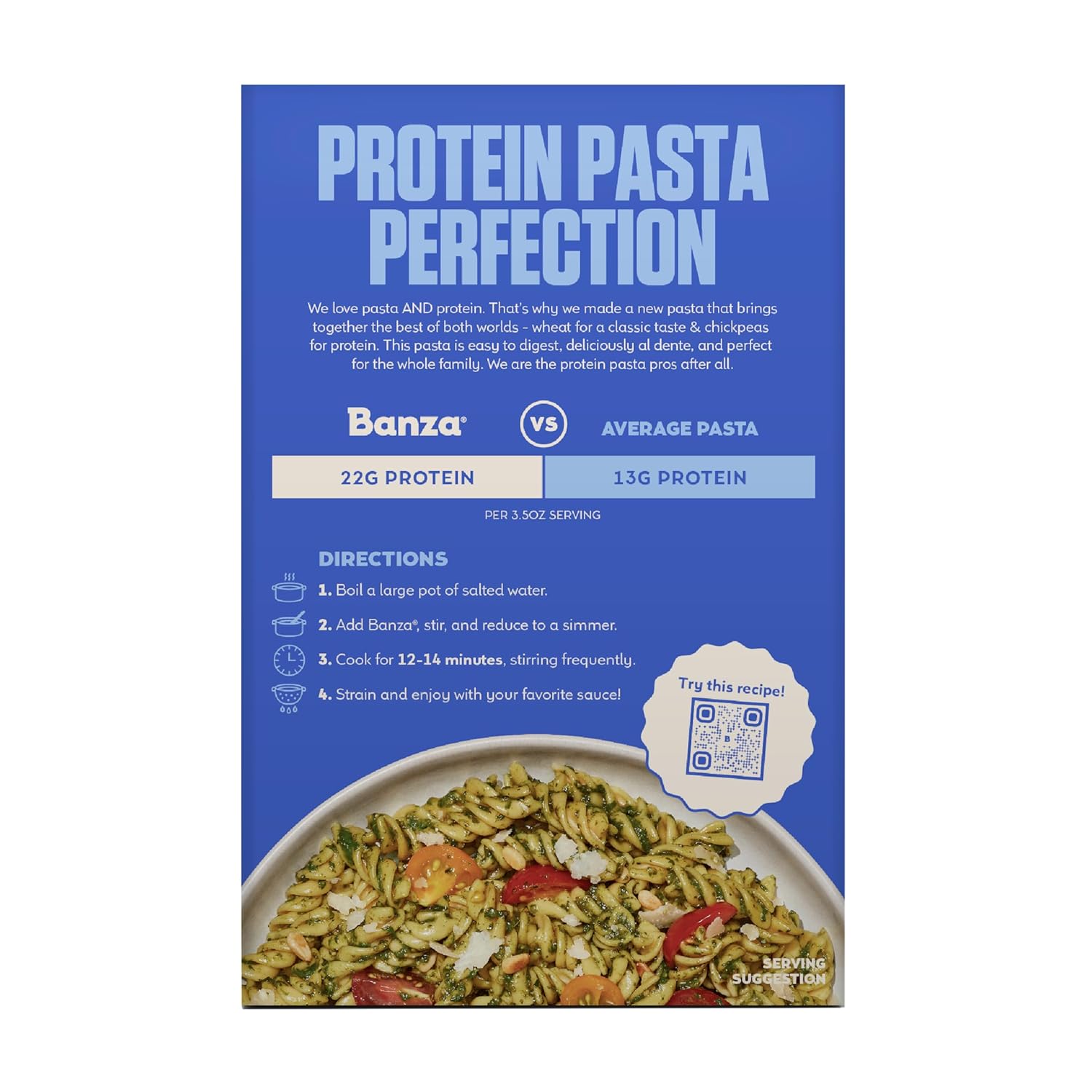 Banza Wheat Protein Rotini Pasta – High Protein 22g per Serving, No-Compromises Taste & Texture, Powered by Chickpeas (12-Pack)