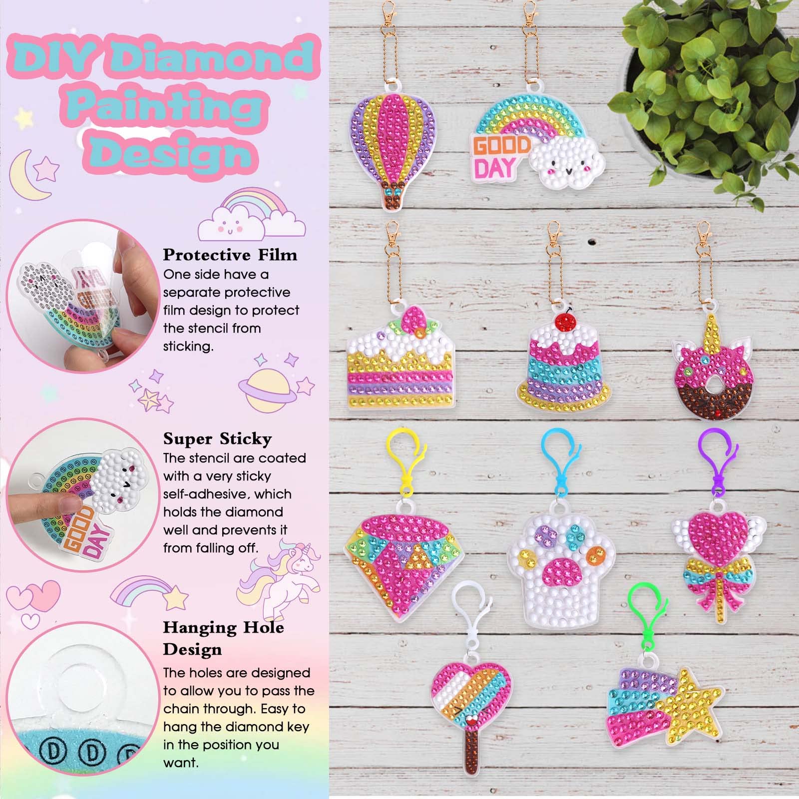 ENIKMOSD Diamond Painting Portachiavi Unicorno – 15 Pezzi 5D Kit Completo Per Bambini