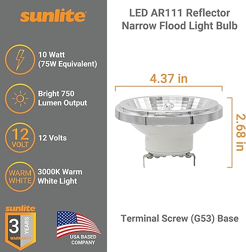 Miniatura 2 de Sunlite 81009 AR111 Bombilla reflectora, COB, ángulo de haz de 24 grados, 10 vatios, (equivalente a 75 vatios), 750 lúmenes, base de terminal de