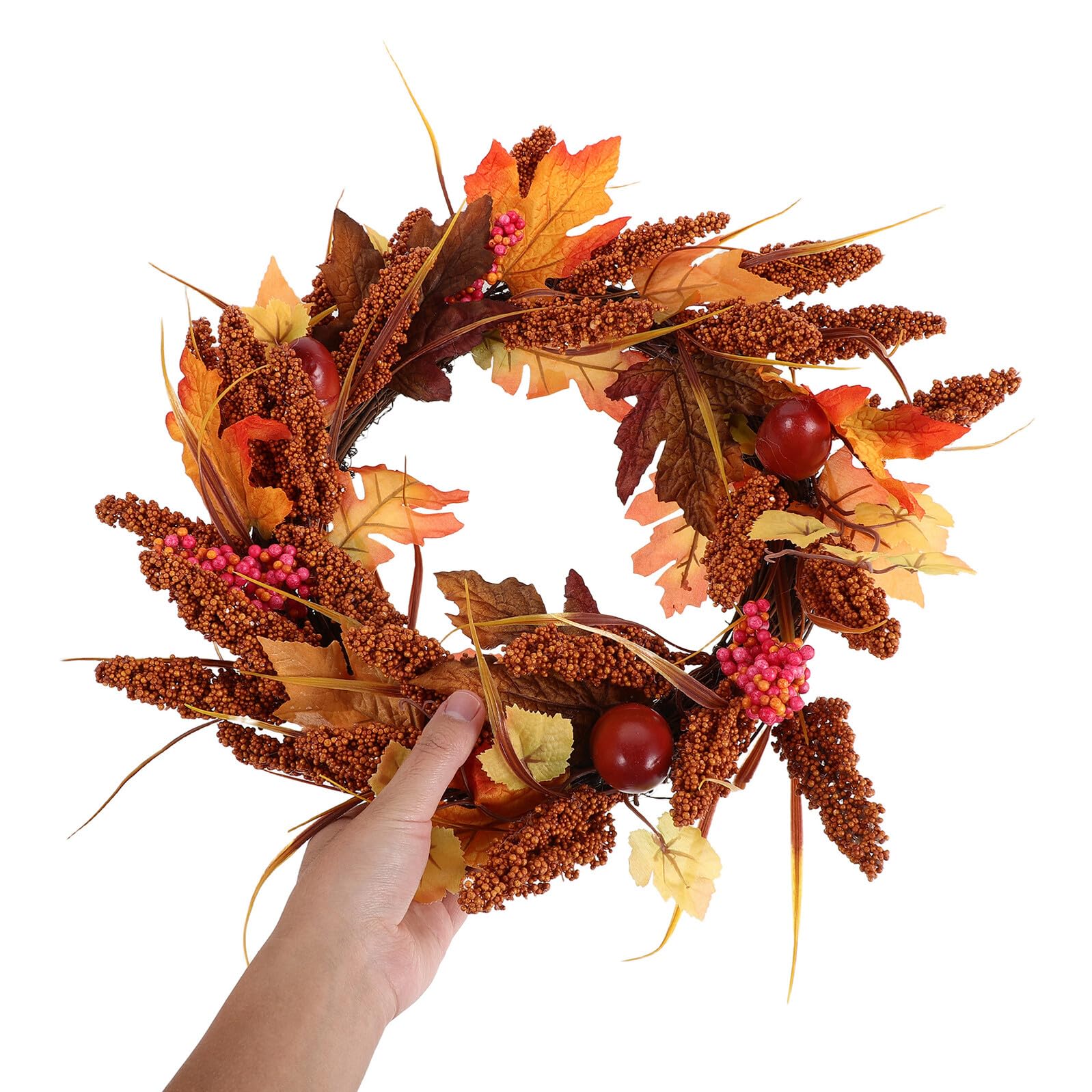 Healeved Herbstkranz 35cm mit Realistischen Ahornblättern und Eichelbeeren Künstliche Herbstliche Wand und Türdekoration für Drinnen und Draußen Festlicher Ahornblattkranz für Erntedank