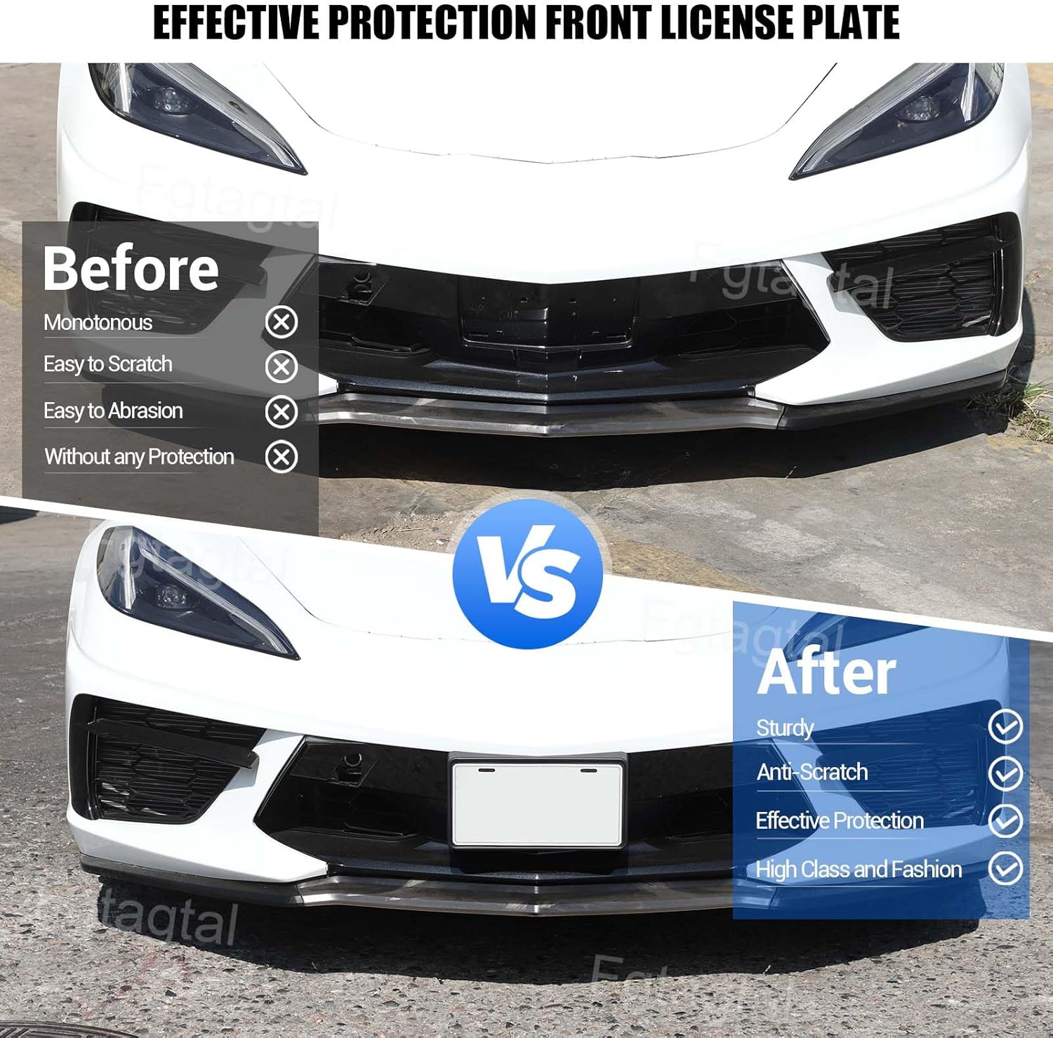 Front License Plate Mount Bracket Replacement Compatible with Chevrolet Corvette C8 2020-2026, ABS Front Bumper License Plate Frames Holder, License Plate Trim Base Replacement Kit (Black)