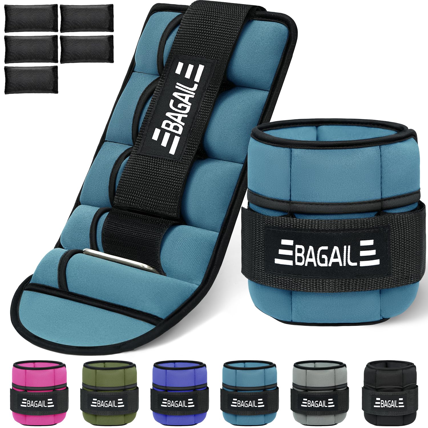 BAGAIL Verstellbare Knöchelgewichte 2er Pack, mit abnehmbaren Sandsäcken, tragbare Handgelenk - und Knöchelgewichtsriemen, 0,4-1,6kg pro Riemen, 15-31cm Umfang, ideal für Krafttraining und Cardio