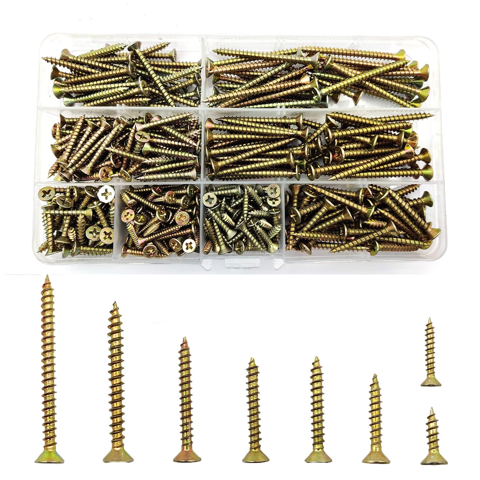335 Pcs Self-tapping Wood Screw Kits, Assorted Cross Pan Head Countersunk Zinc-Plated Concrete Screws