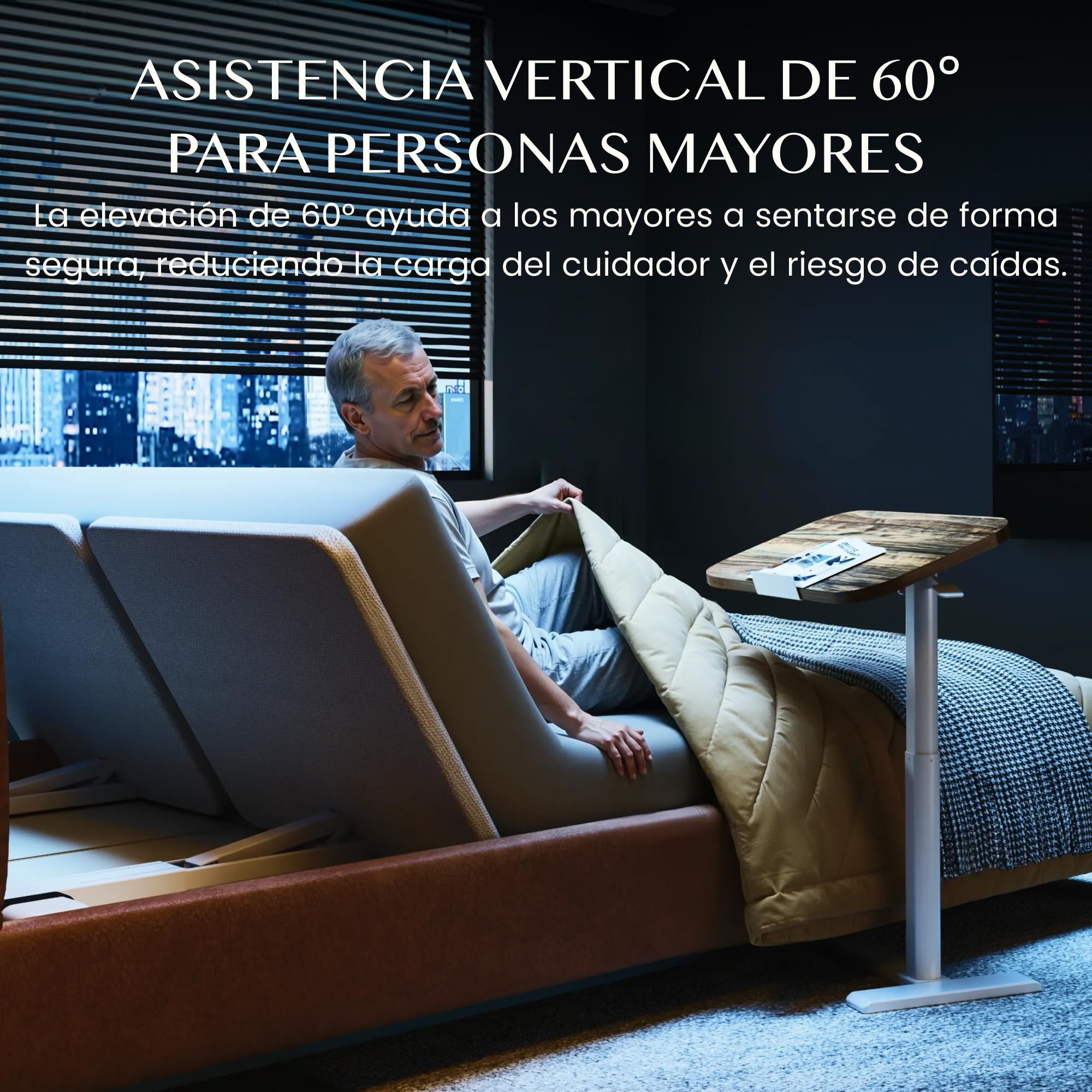 FLEXISPOT Somier Eléctrico Ajustable 0-60°, Motor Potente y Silencioso, Carga Máx. 90 kg, Estructura de Acero Estable con Barra Antideslizante para Colchón, Ideal para Dormitorio y Descanso en Casa