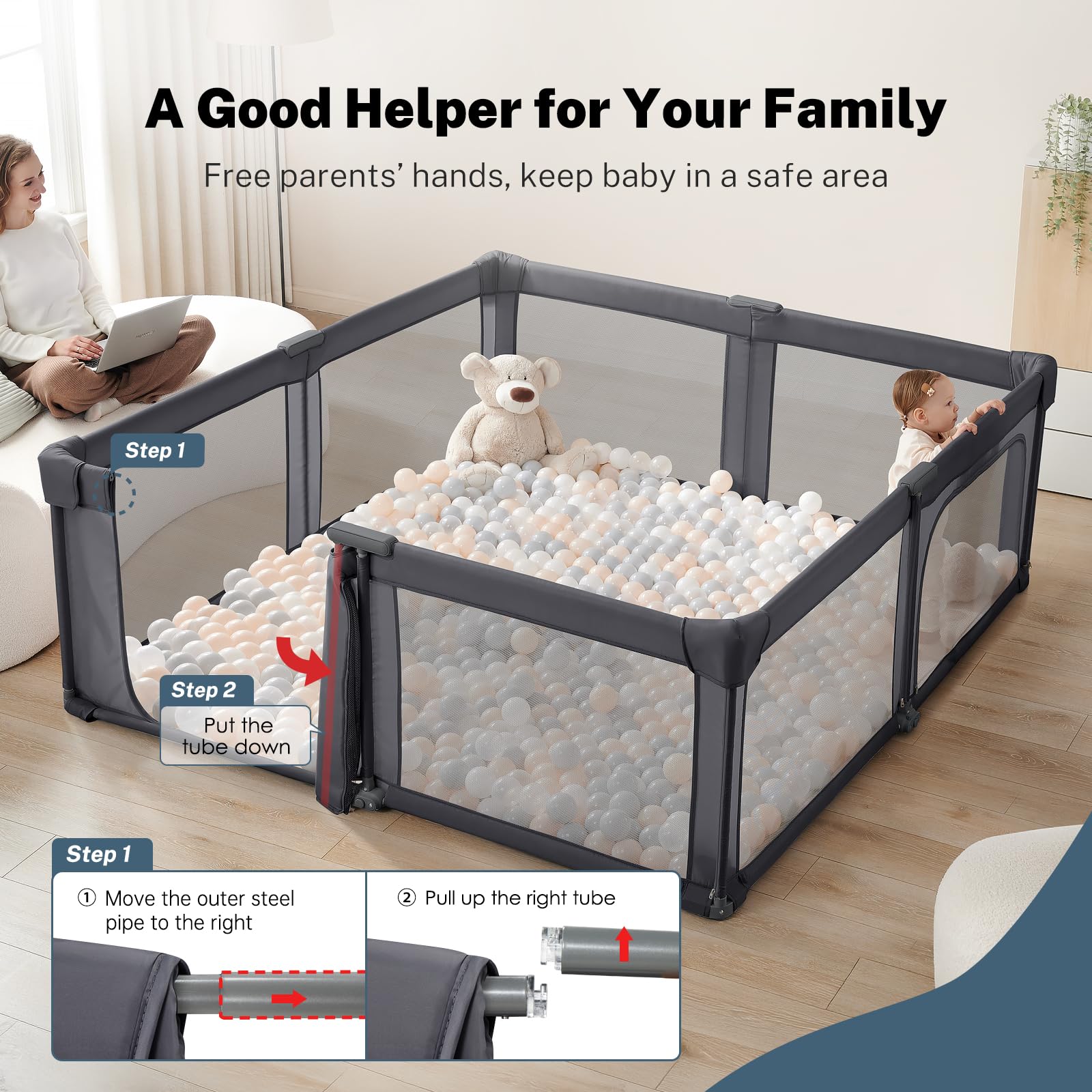 Amazon.co.jp: ベビーサークル ポータブル 組み立て済みプレイペン