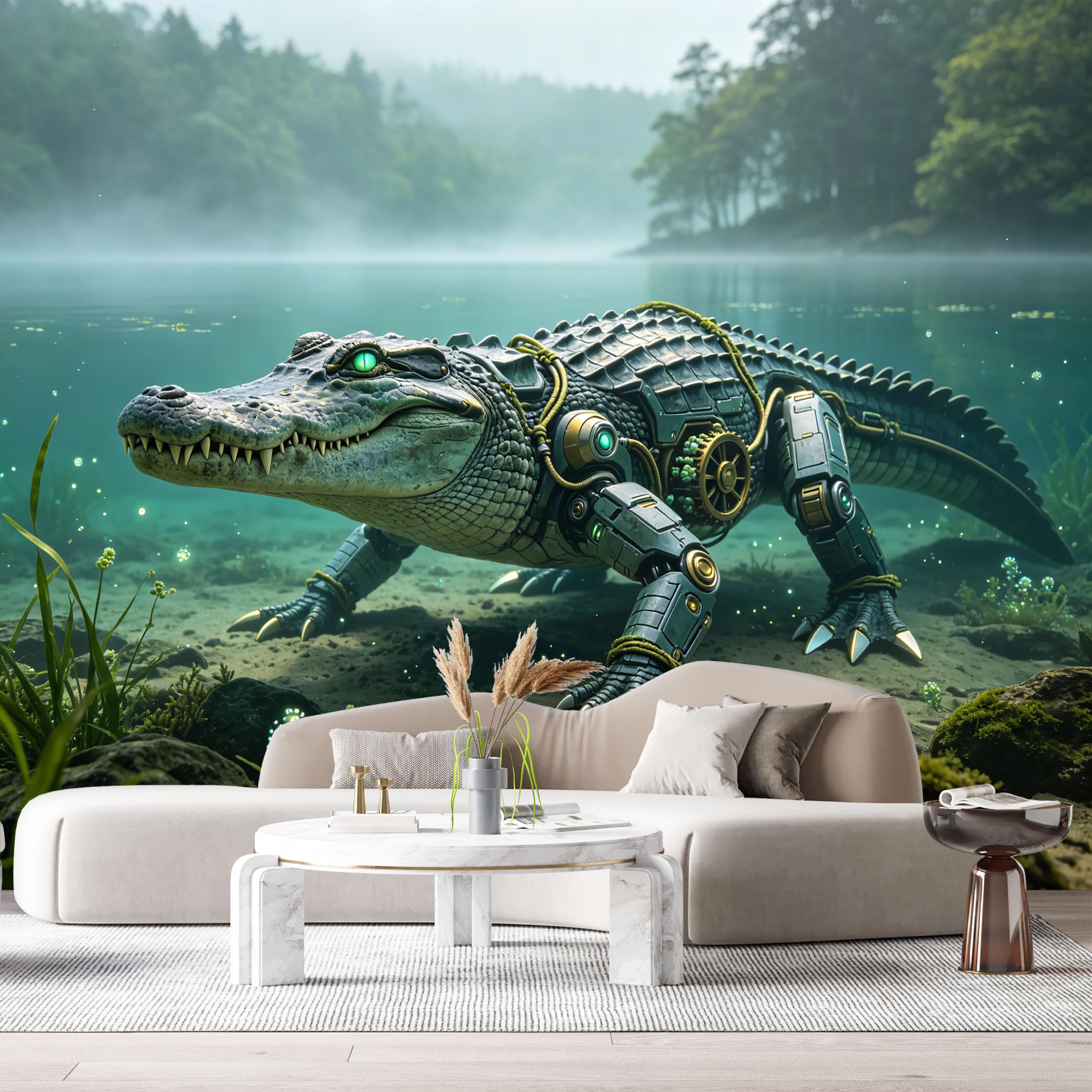 Custom Size Wall Mural Mechanical Crocodile Mech Cyber Reptile Futuristic Robot Science Fiction Style SelfAdhesive Art Prints Removable Large Wallpaper Esports Room Game Room Studio